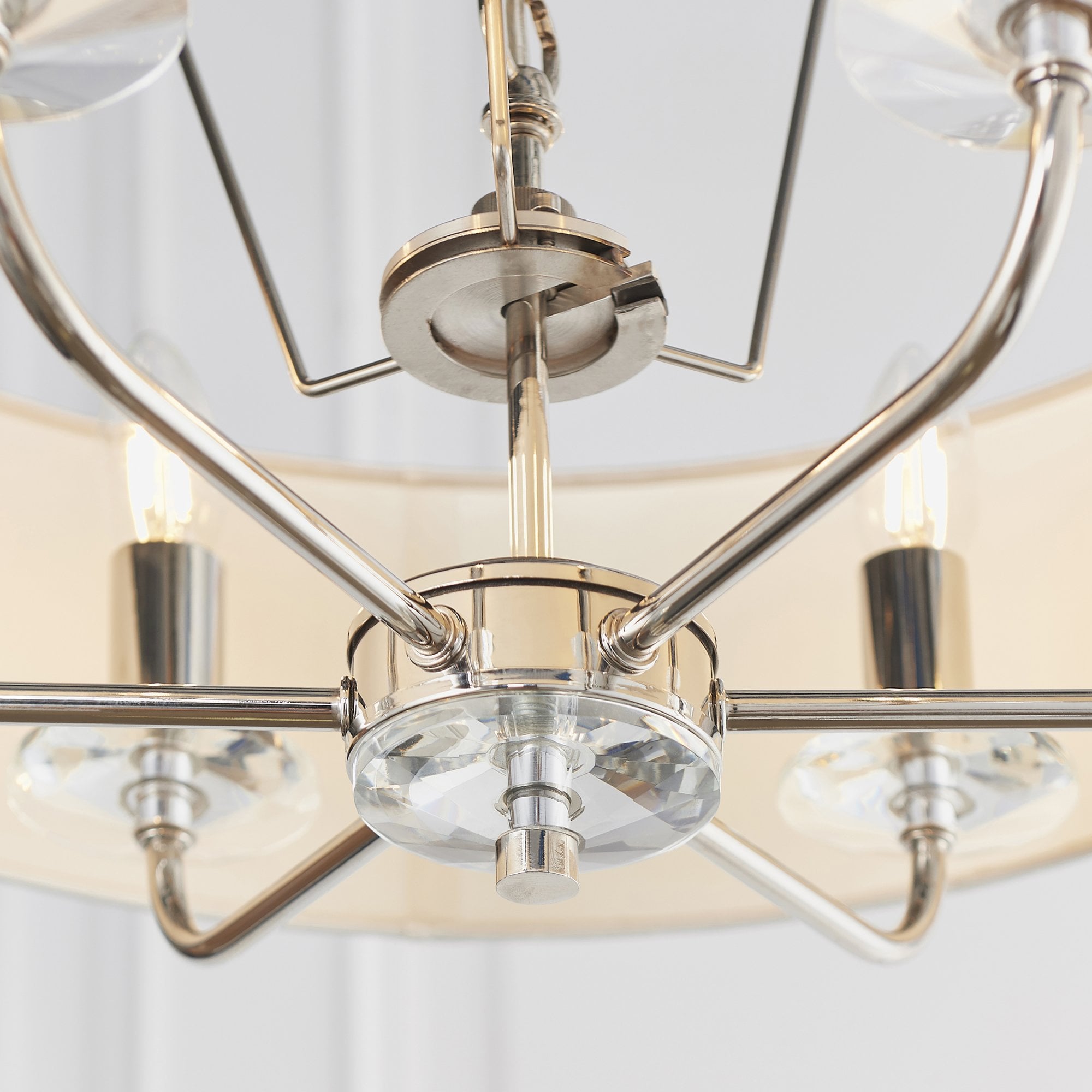 Endon Nixon 6 Light Pendant - Bright Nickel Plate & Vintage White Fabric