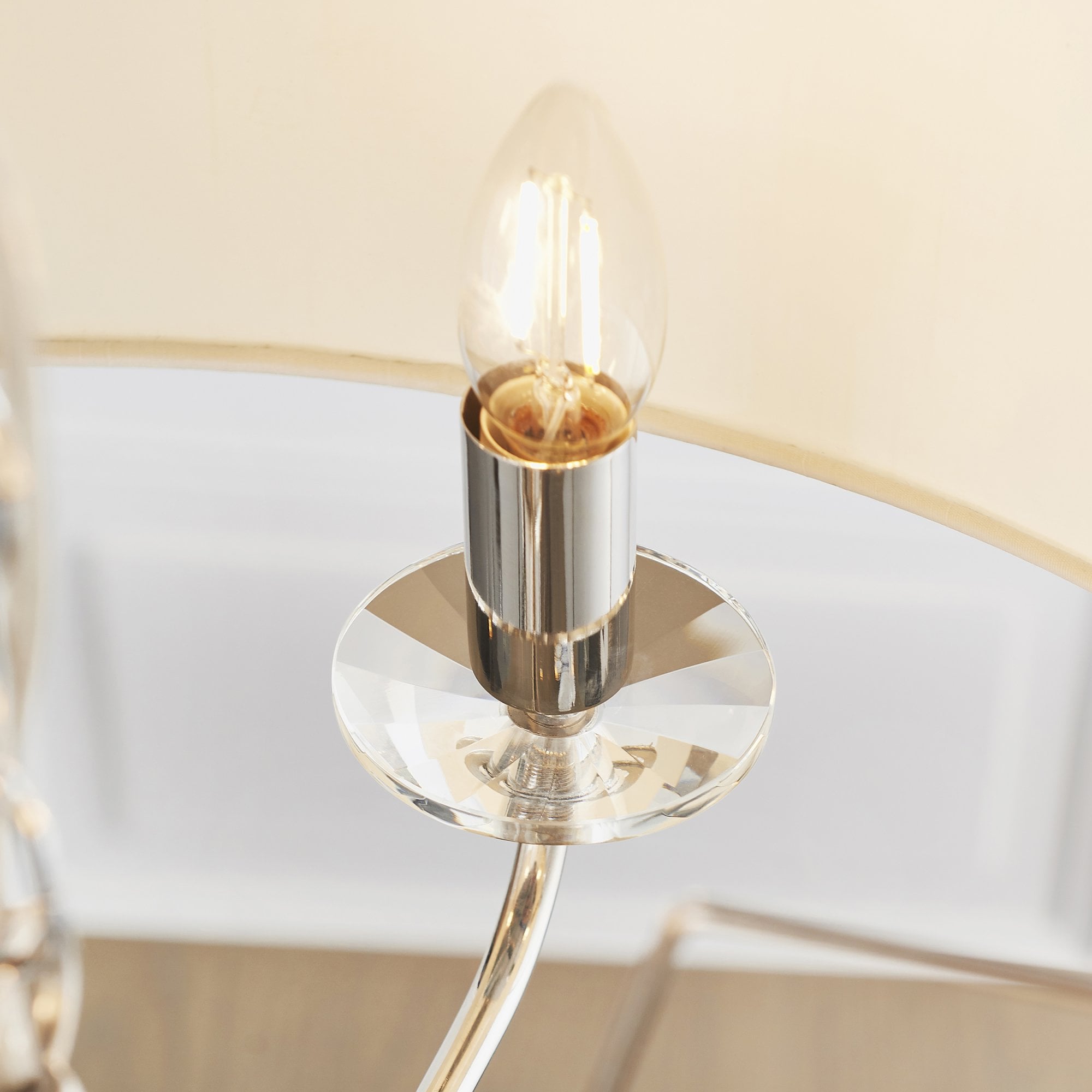 Endon Nixon 6 Light Pendant - Bright Nickel Plate & Vintage White Fabric