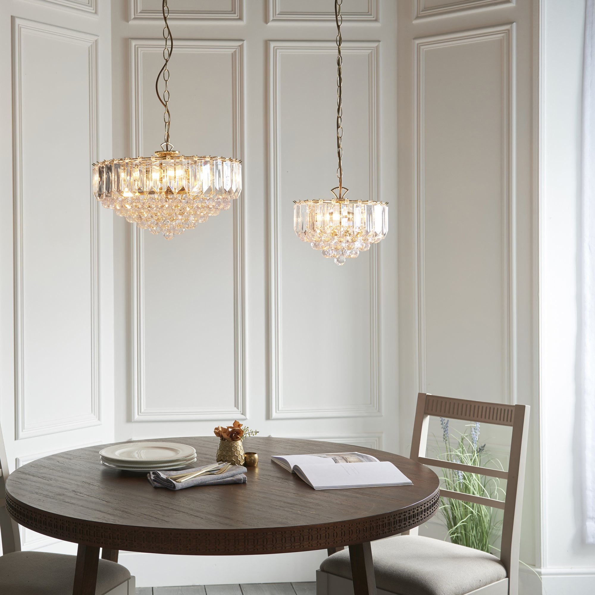 Endon Fargo 6 Light Pendant - Brass Plate & Clear Acrylic