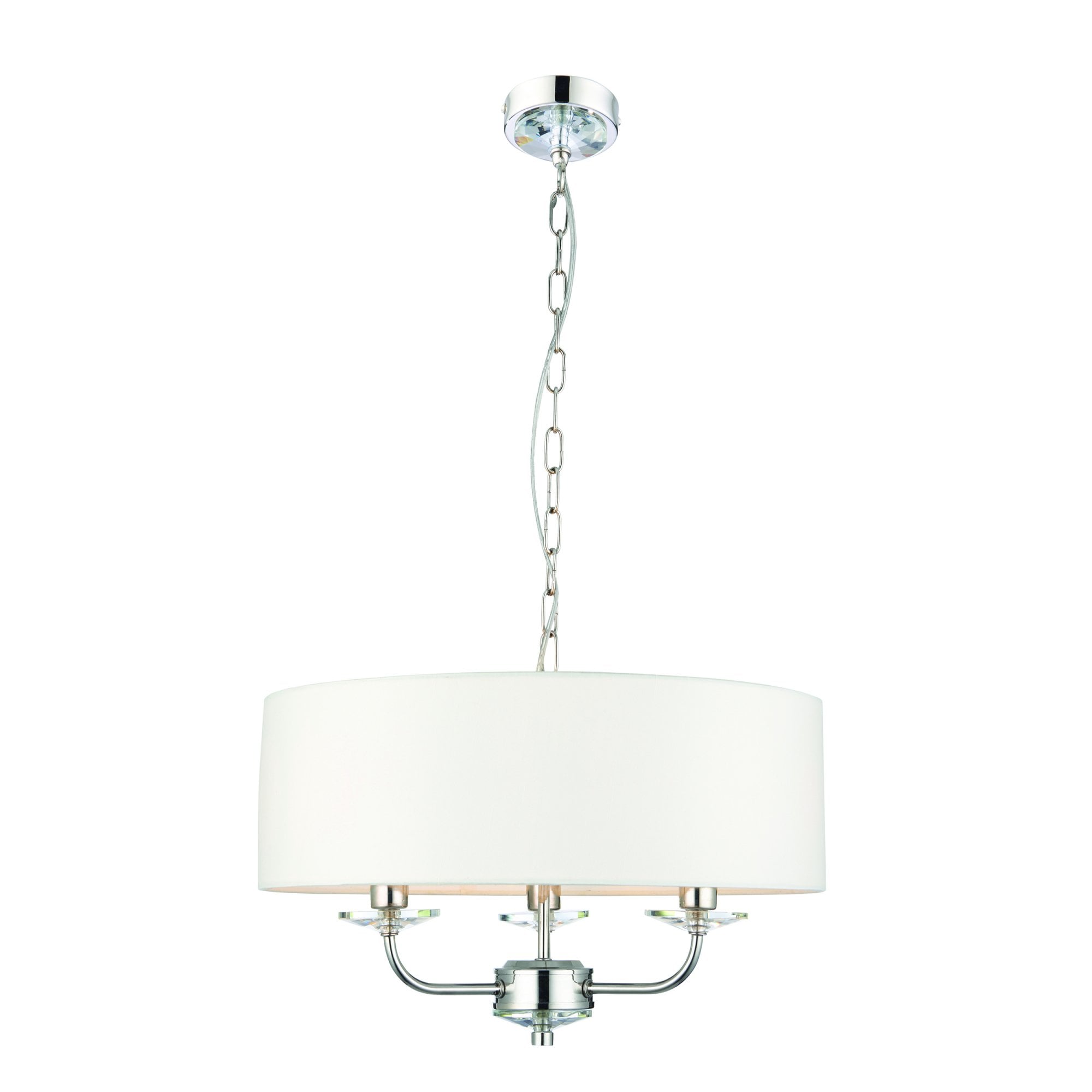Endon Nixon 3 Light Pendant - Bright Nickel Plate & Vintage White Fabric