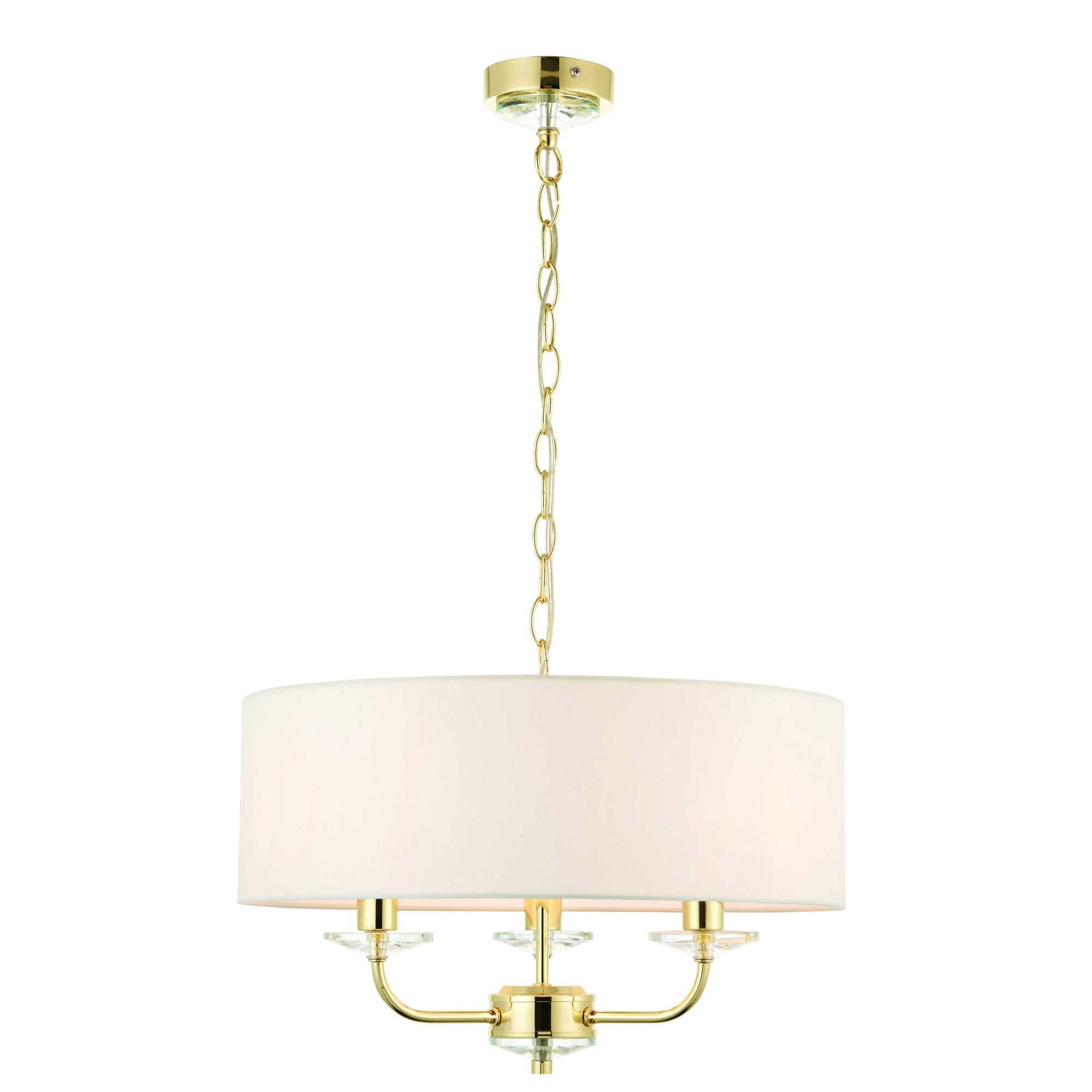 Endon Nixon 3 Light Pendant - Brass Plate & Vintage White Fabric