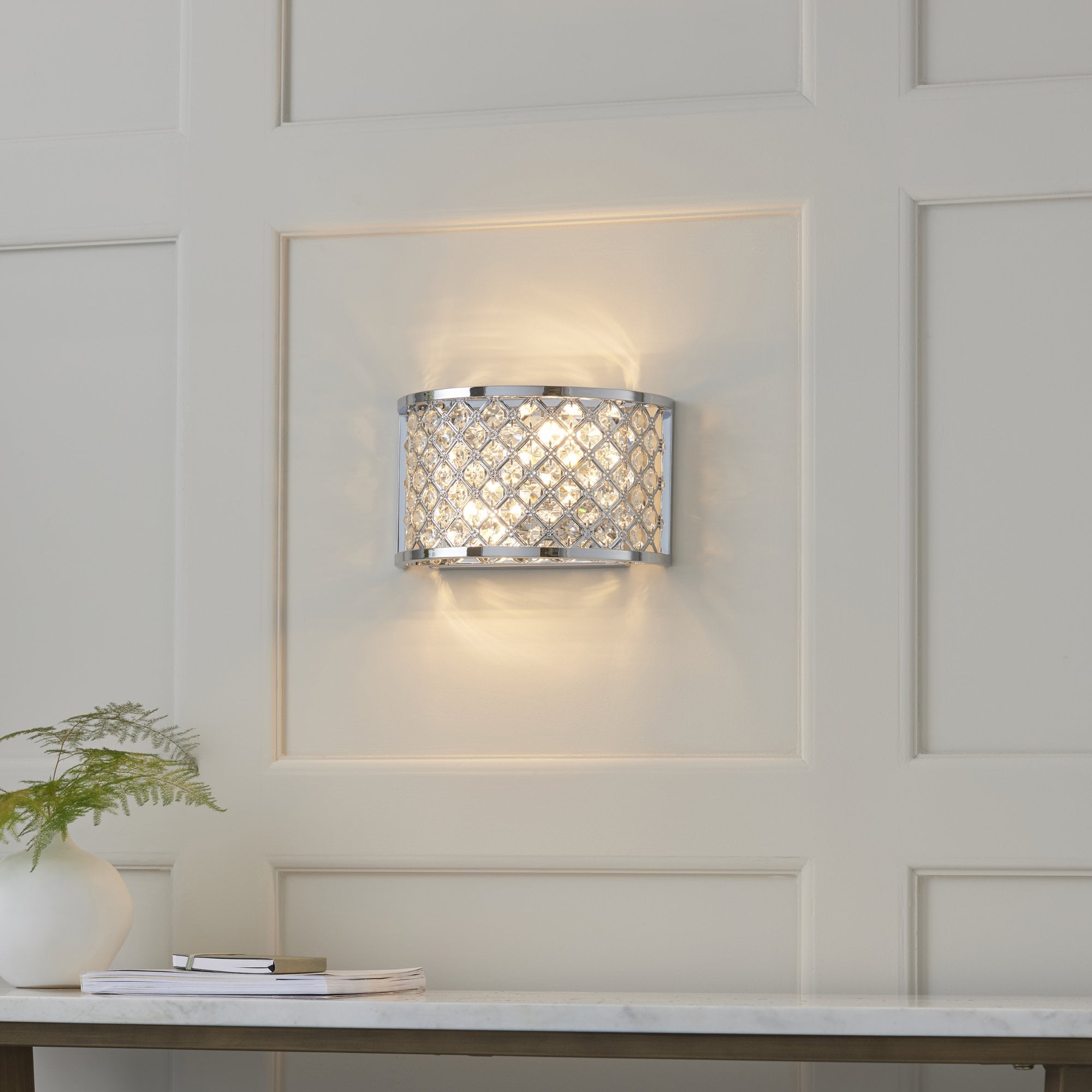 Endon Hudson 2 Light Wall Light  - Chrome Plate & Clear Crystal