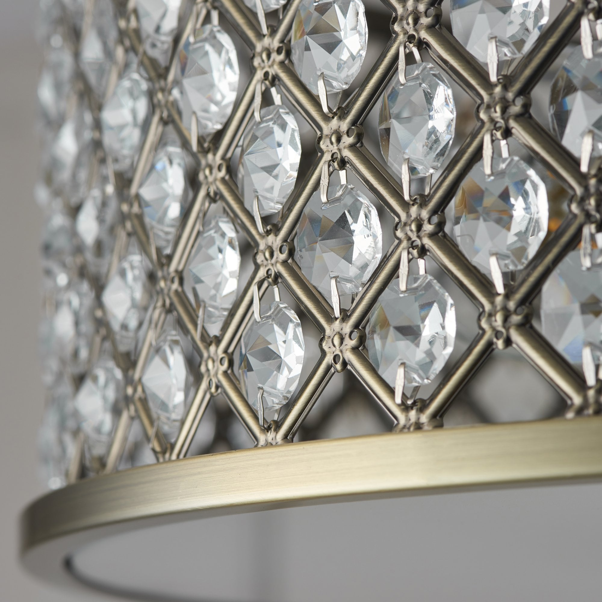 Endon Hudson 3 Light Flush Fitting - Antique Brass Plate & Clear Crystal