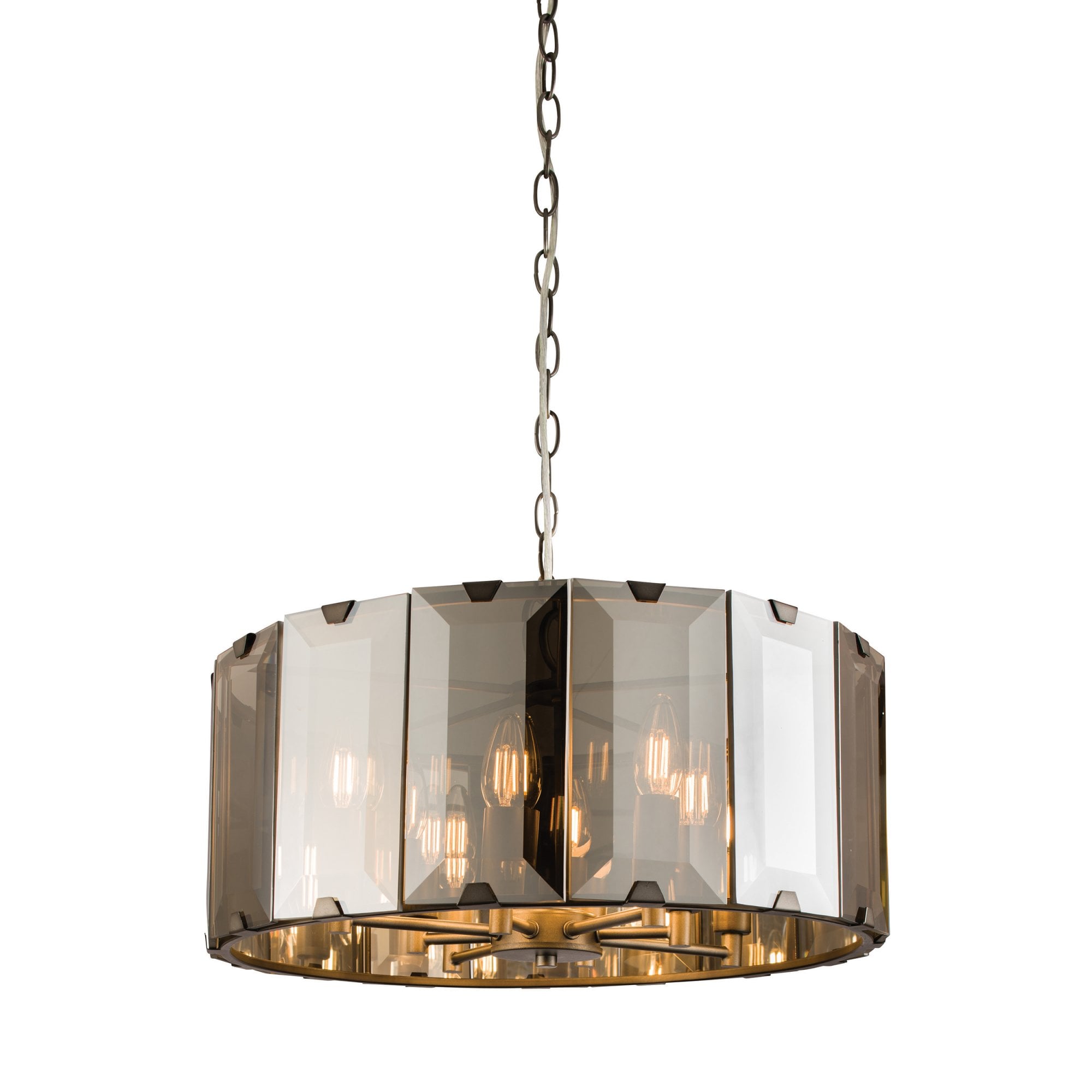 Endon Clooney 8 Light Pendant - Matt Grey & Silver & Smoked Bevelled Glass