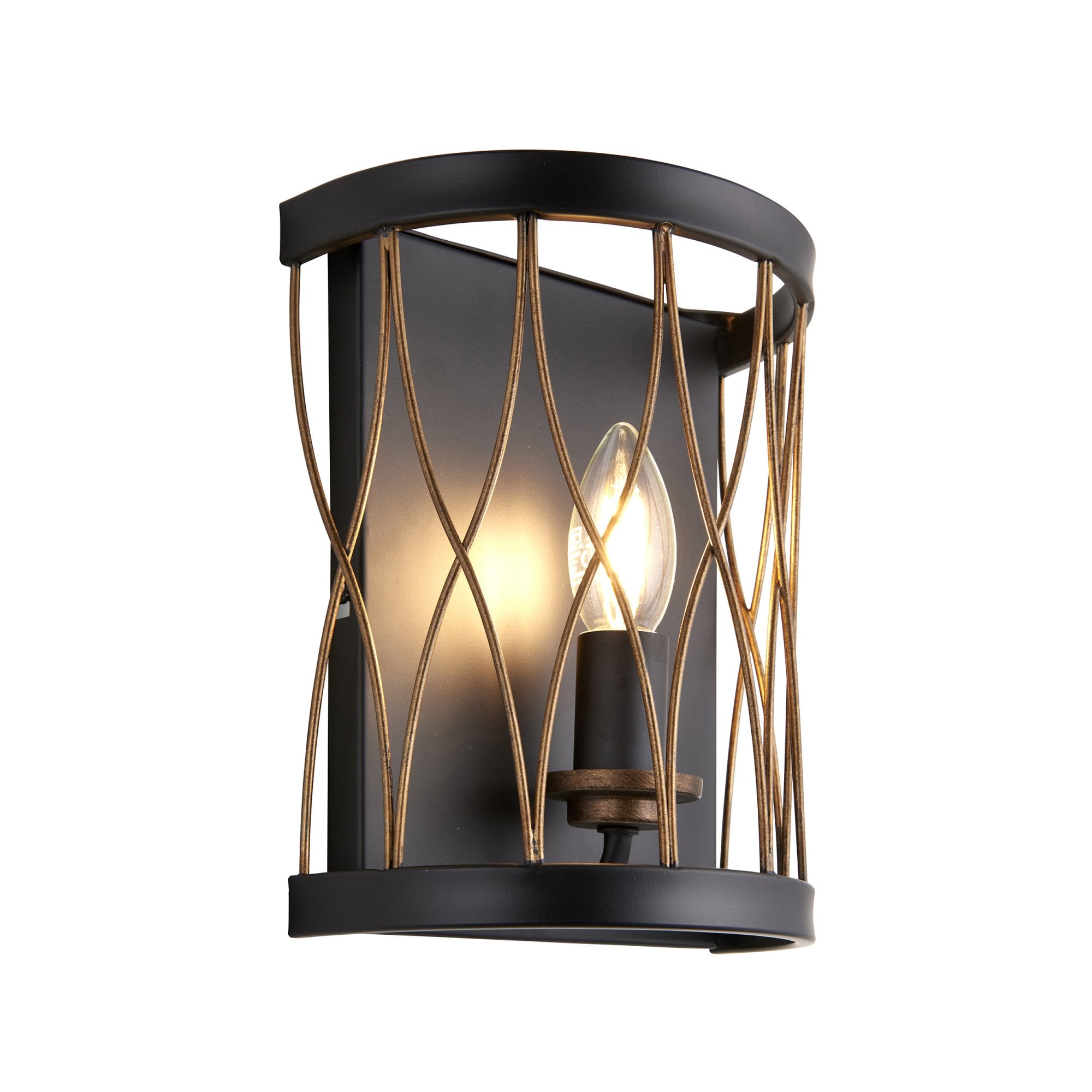 Endon Heston Single Light Wall Light - Matt Black & Rustic Bronze Paint