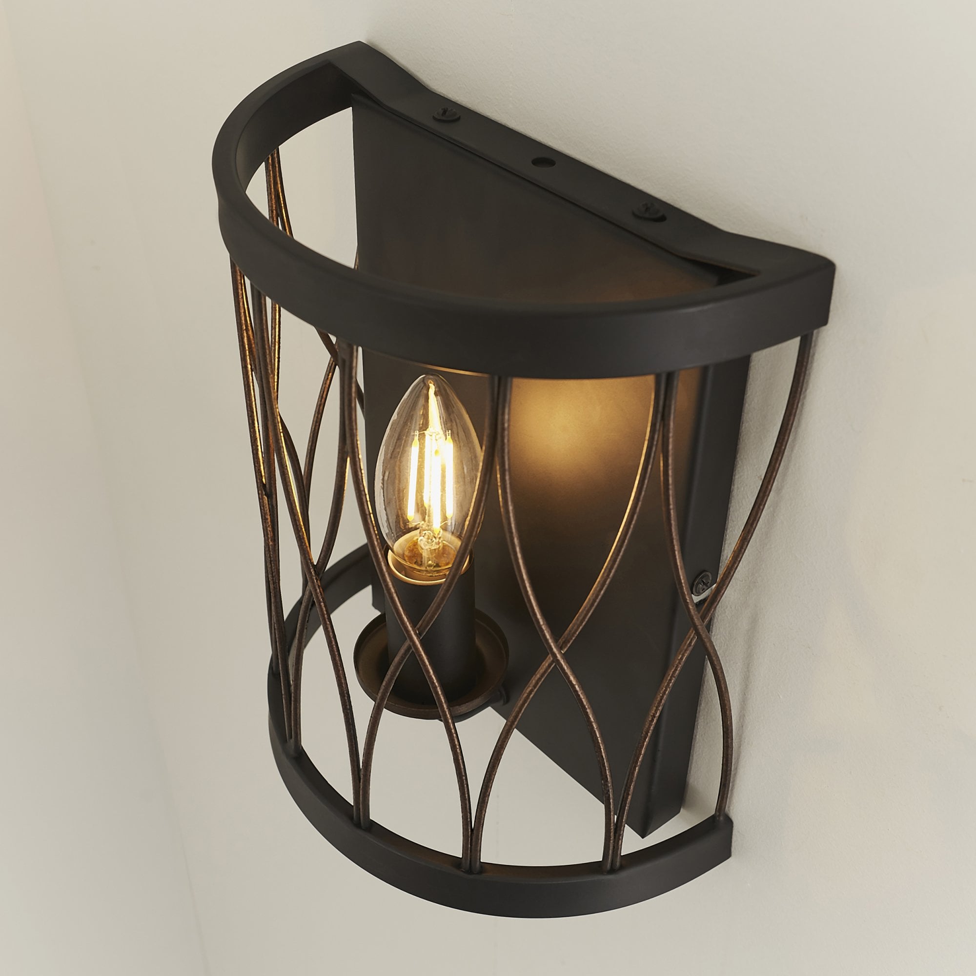 Endon Heston Single Light Wall Light - Matt Black & Rustic Bronze Paint