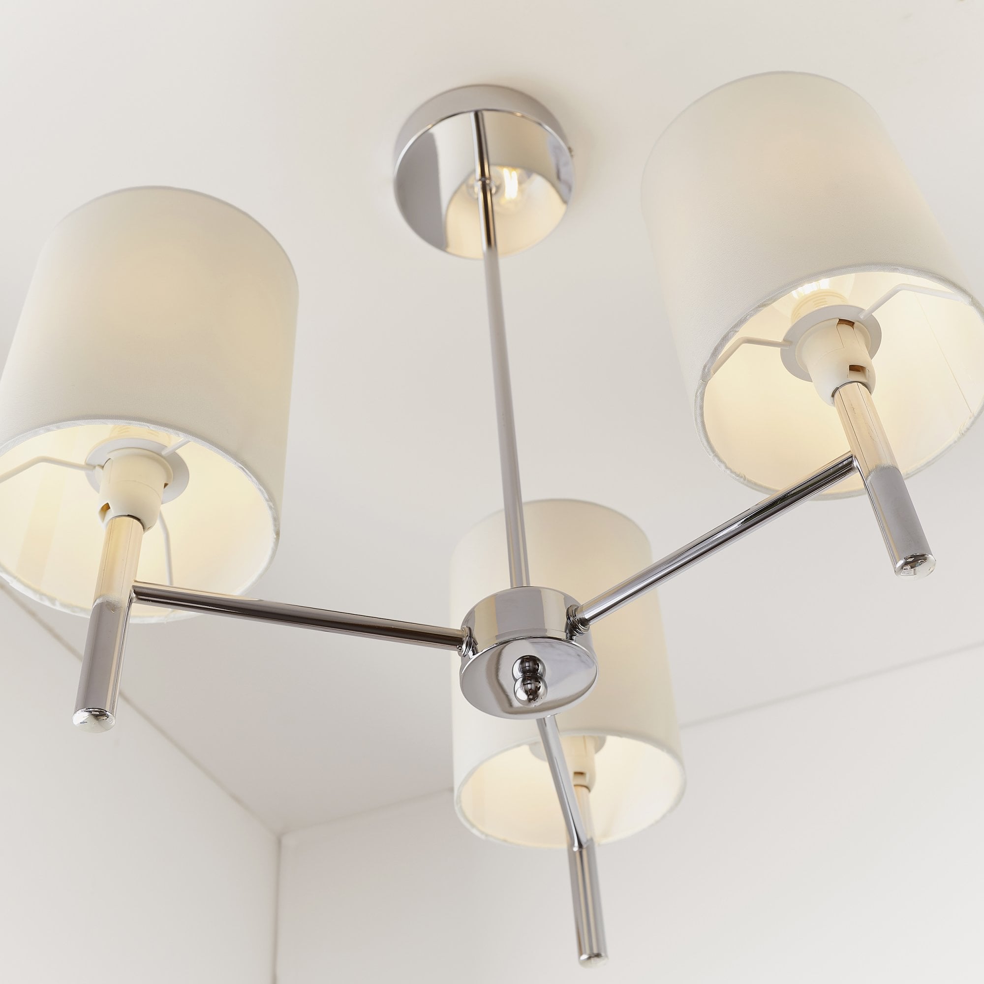 Endon Brio 3 Light Semi Flush Fitting - Chrome Plate & Vintage White Fabric