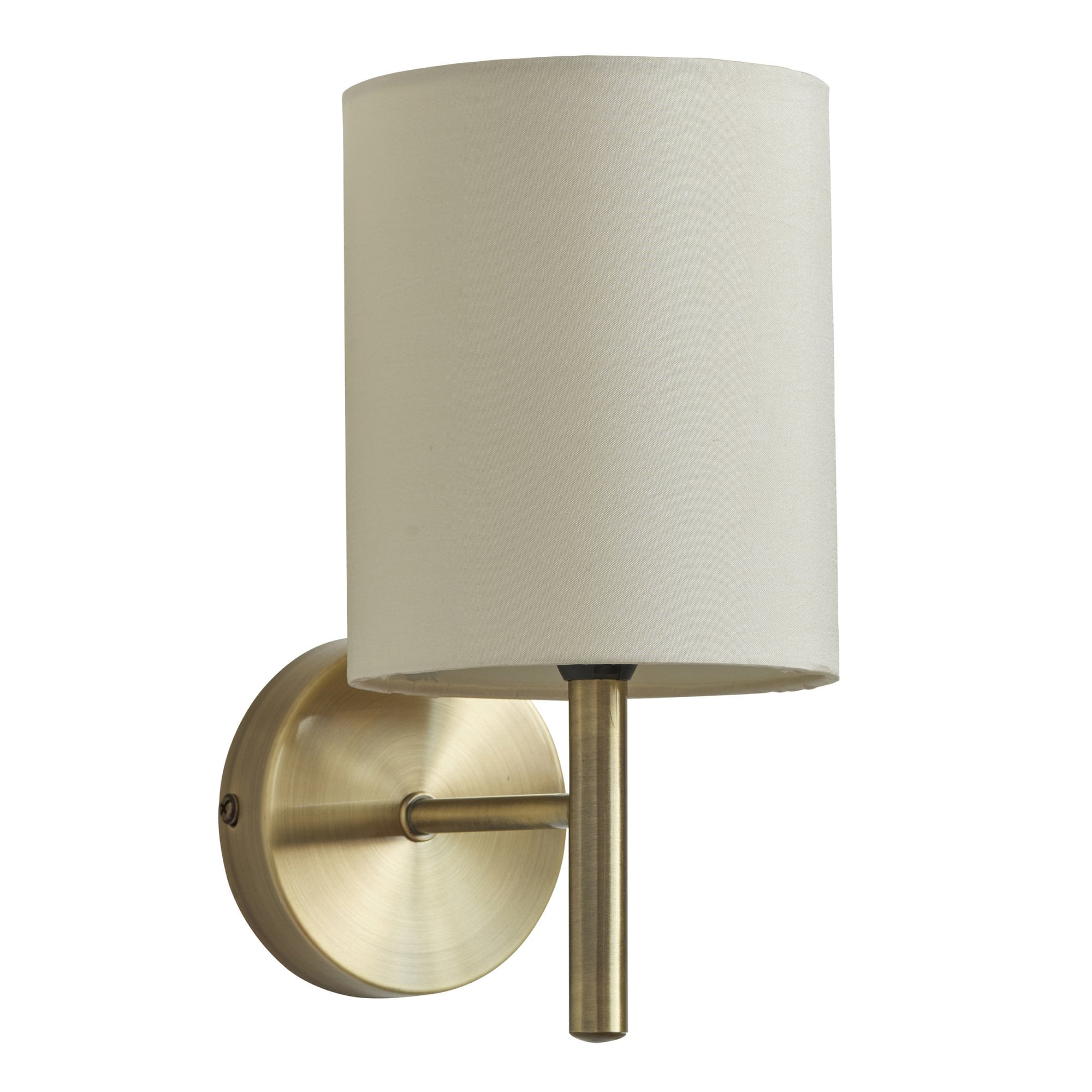 Endon Brio Single Light Wall Light - Antique Brass Plate & Cream Fabric