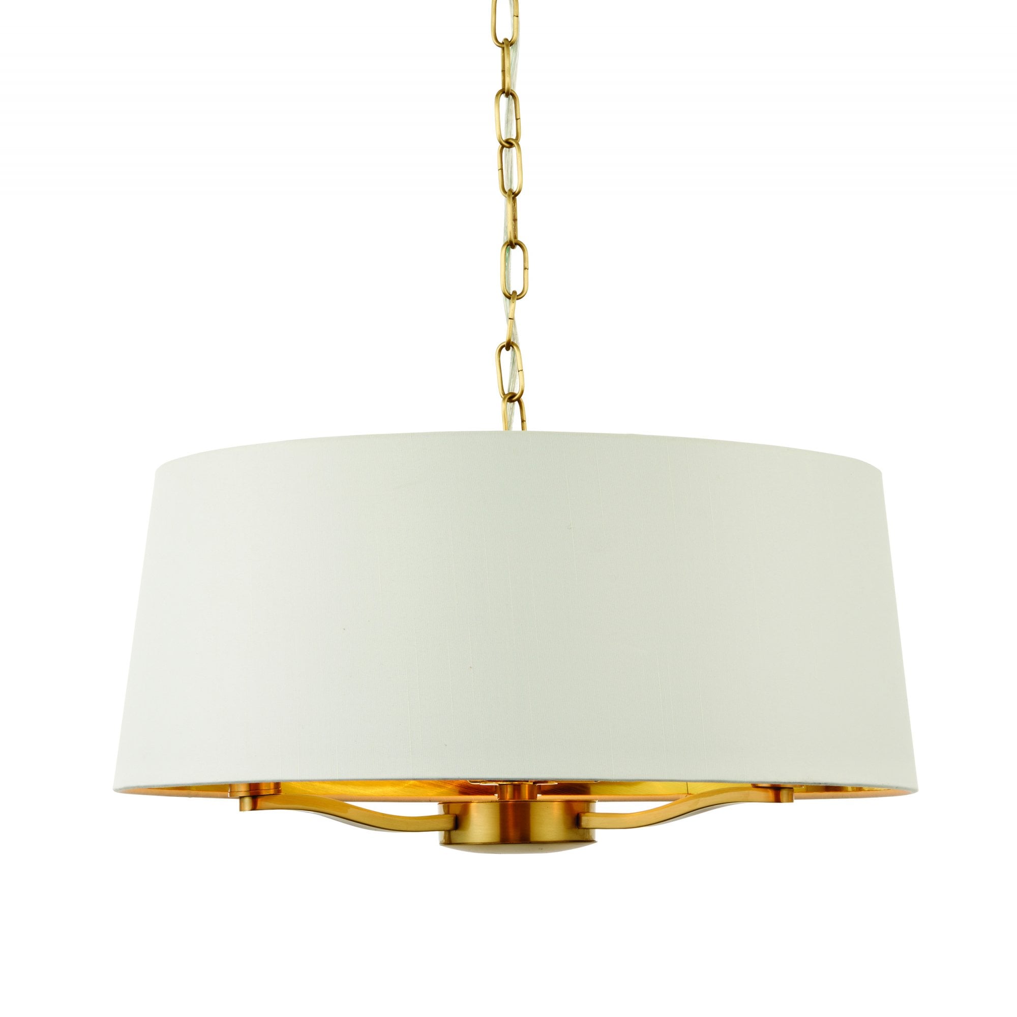 Endon Harvey 3 Light Pendant - Brushed Gold & Vintage White Faux Silk
