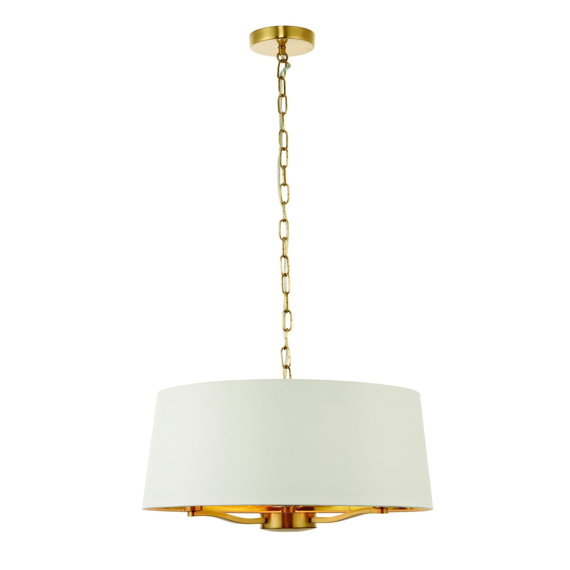 Endon Harvey 3 Light Pendant - Brushed Gold & Vintage White Faux Silk