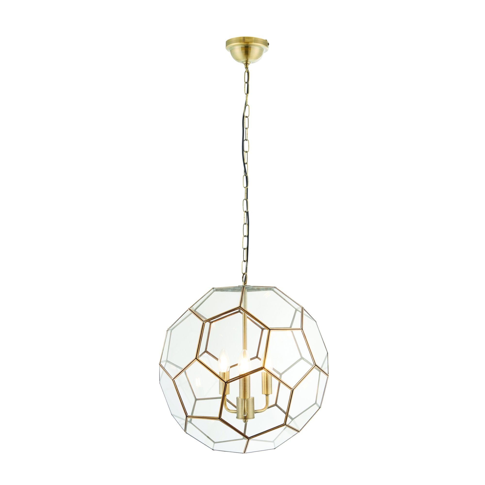 Endon Miele 3 Light Pendant - Antique Brass Plate & Clear Glass