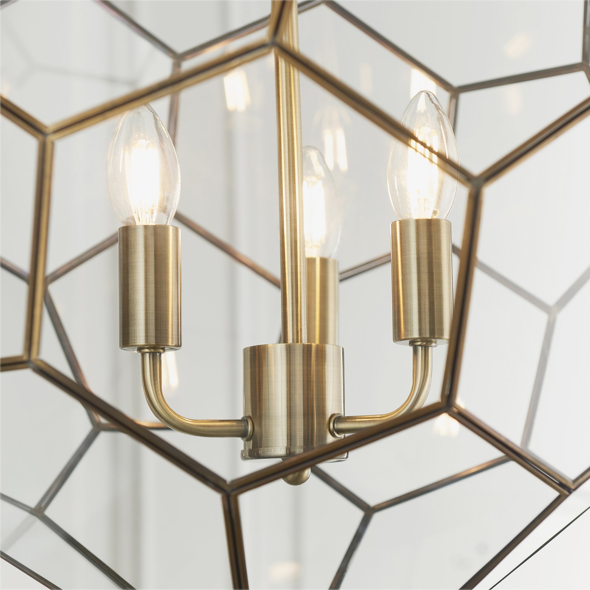 Endon Miele 3 Light Pendant - Antique Brass Plate & Clear Glass