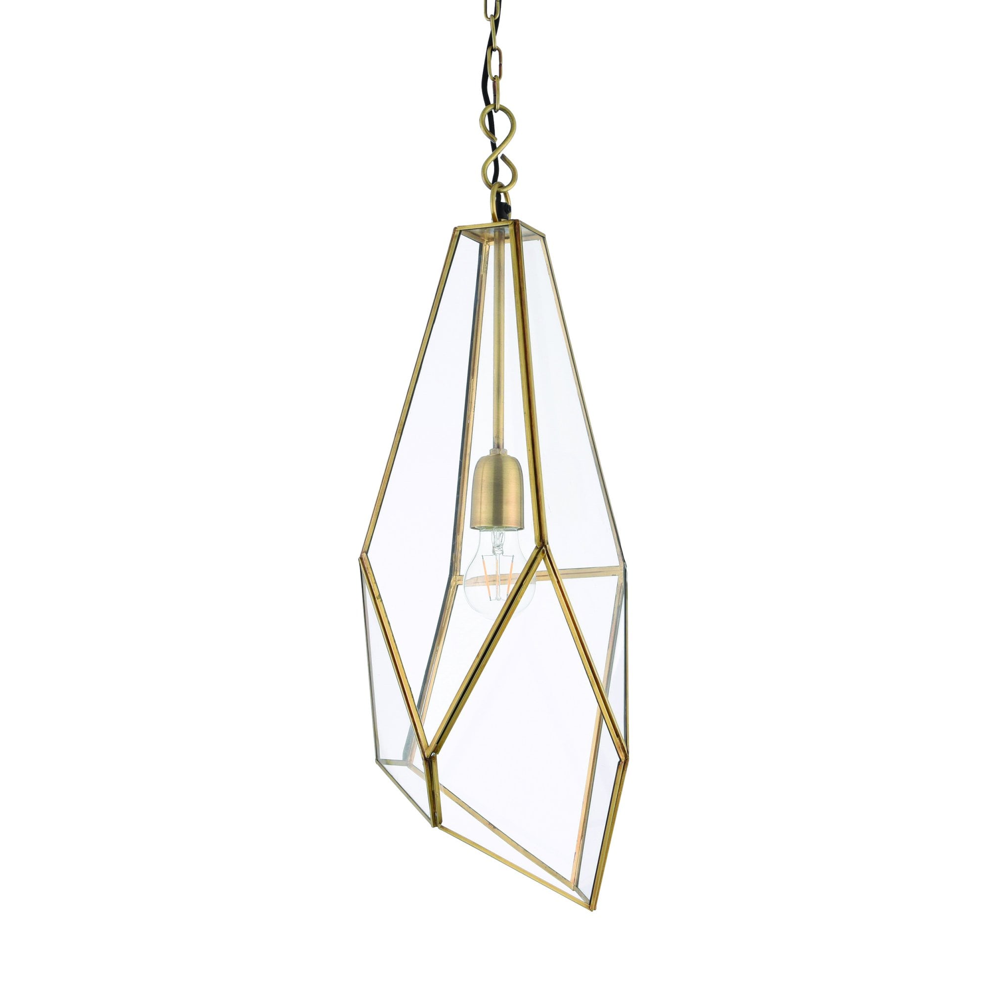 Endon Avery Single Light Pendant - Antique Brass Plate & Clear Glass