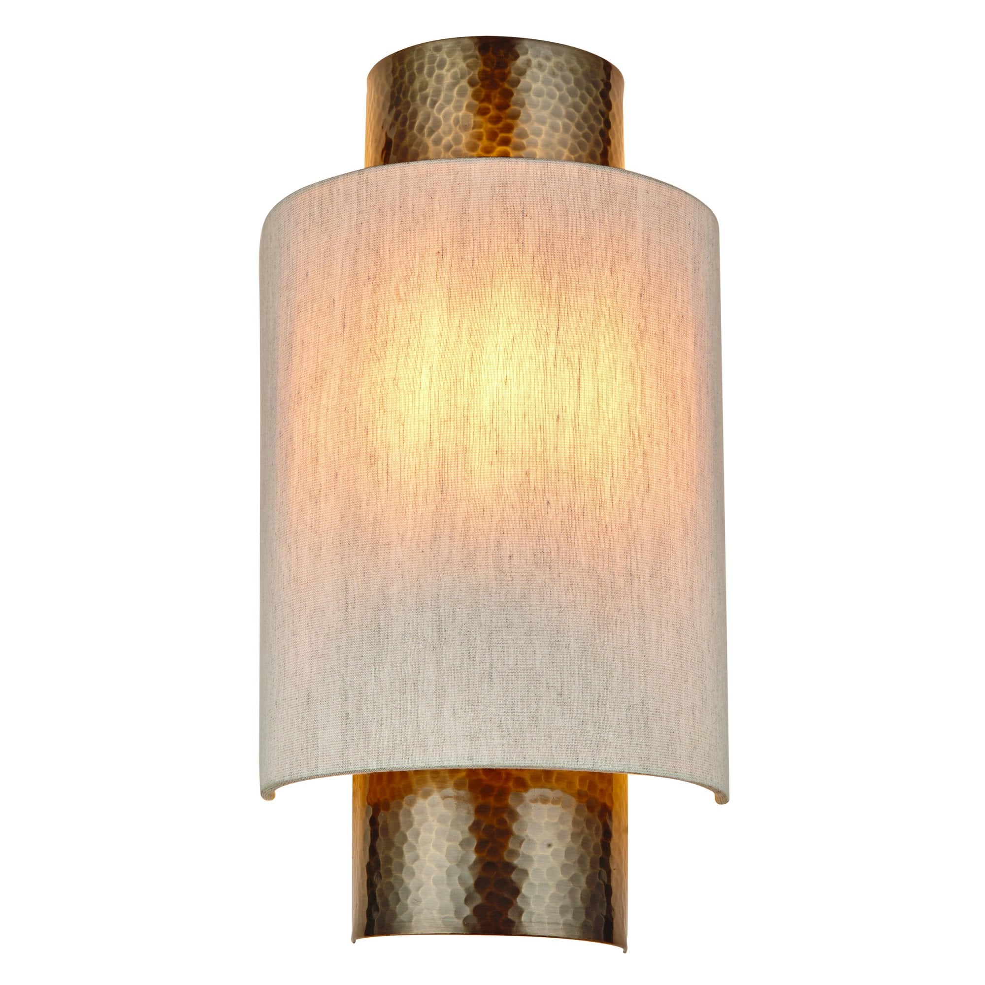 Endon Indara Single Light Wall Light - Hammered Bronze Plate & Neutral Linen Mix Fabric