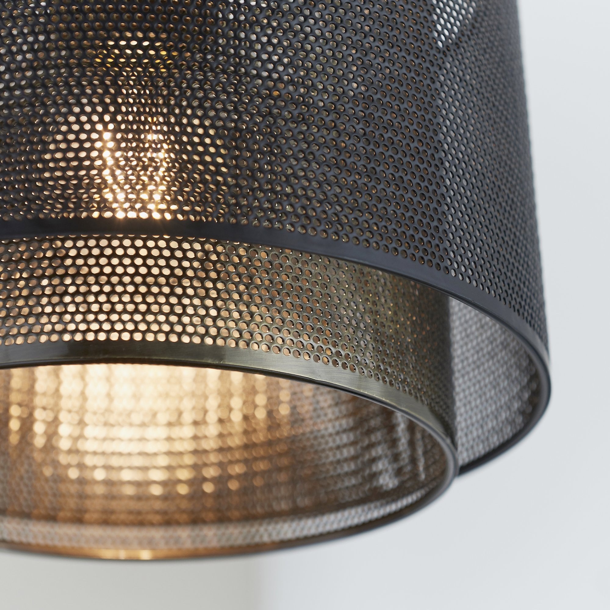 Endon Plexus Single Light Pendant Shade 340mm - Matt Black & Antique Brass Plate - Shade Only