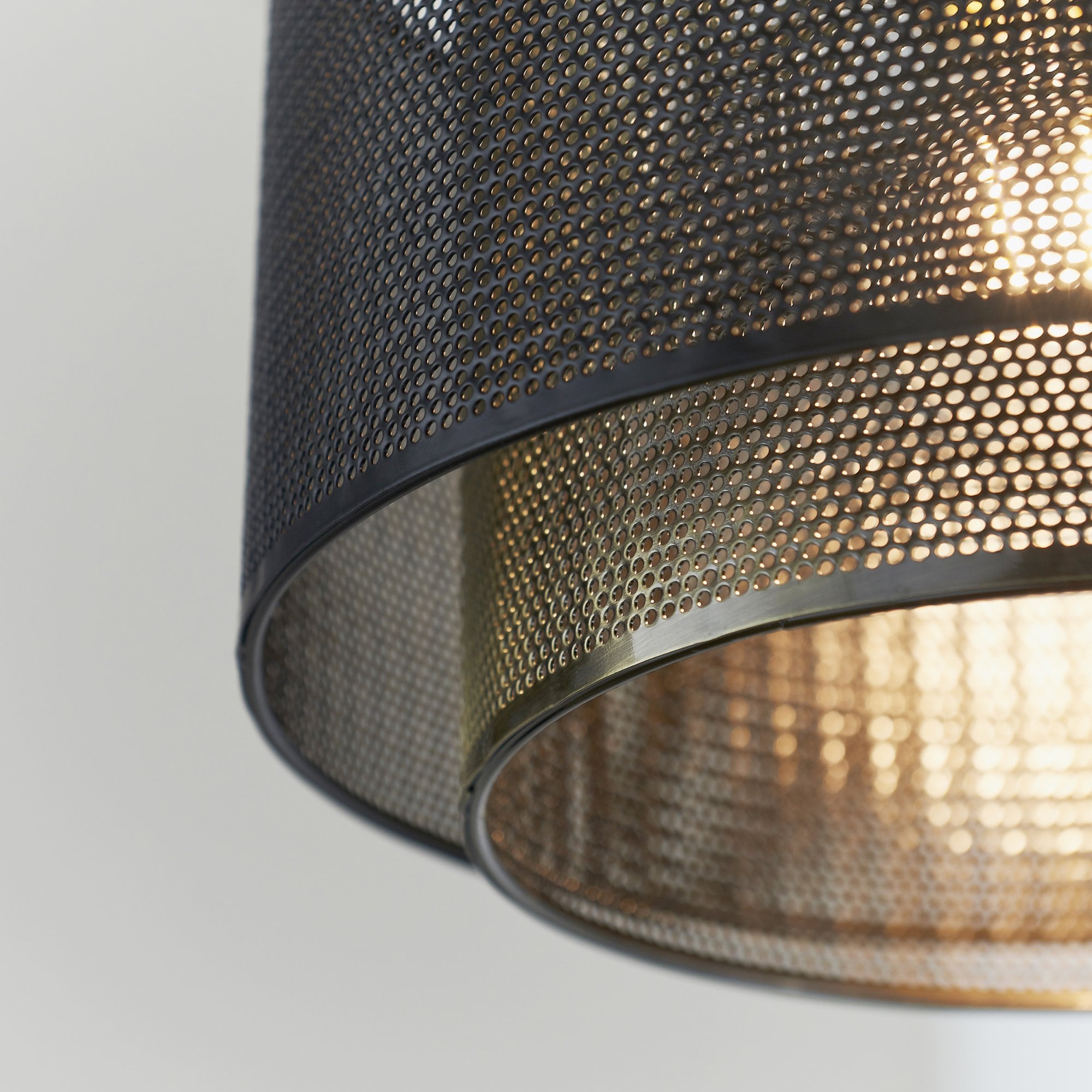 Endon Plexus Single Light Pendant Shade 340mm - Matt Black & Antique Brass Plate - Shade Only