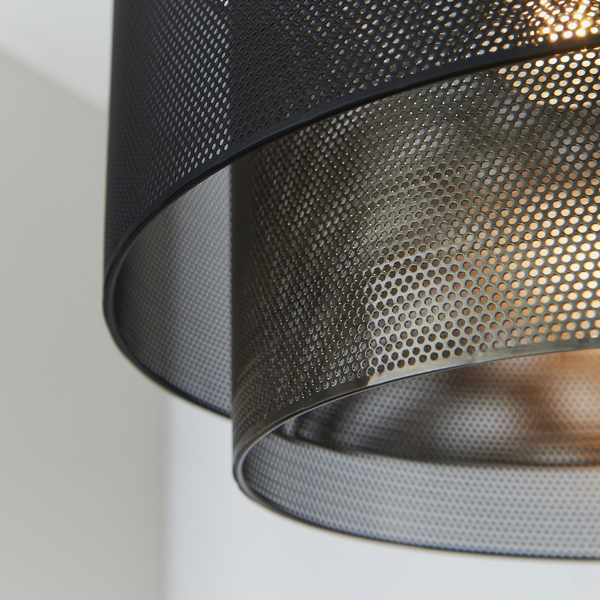 Endon Plexus Single Light Pendant Shade 250mm - Matt Black & Antique Brass Plate - Shade Only
