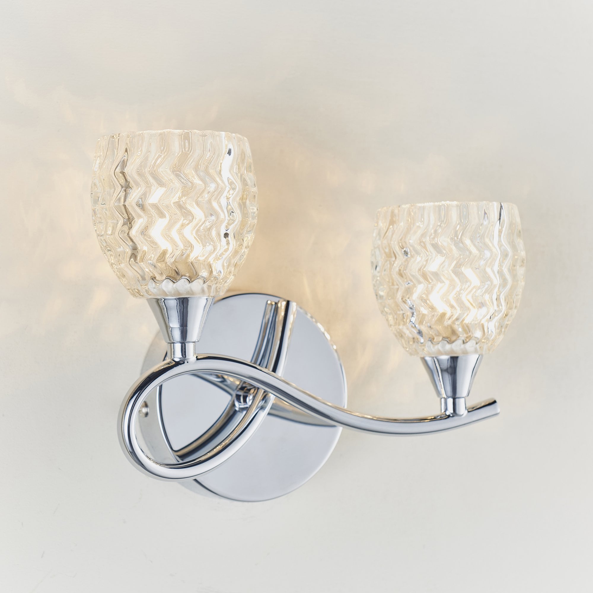 Endon Boyer 2 Light Left Wall Light - Chrome Plate & Clear Glass