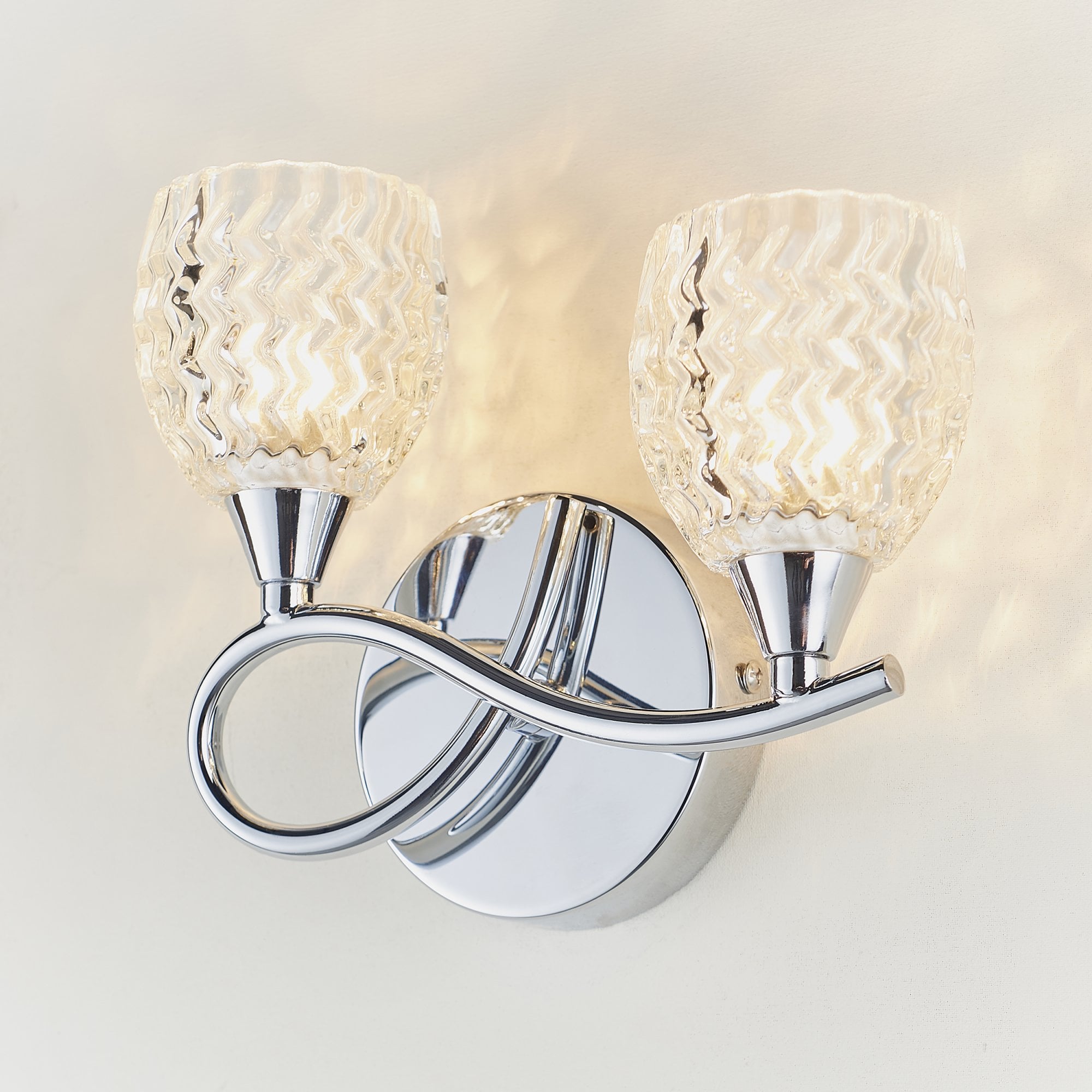 Endon Boyer 2 Light Left Wall Light - Chrome Plate & Clear Glass