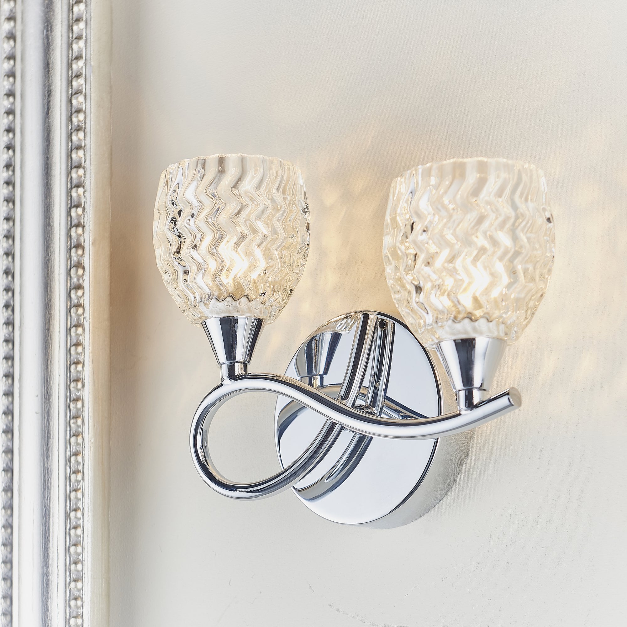 Endon Boyer 2 Light Left Wall Light - Chrome Plate & Clear Glass