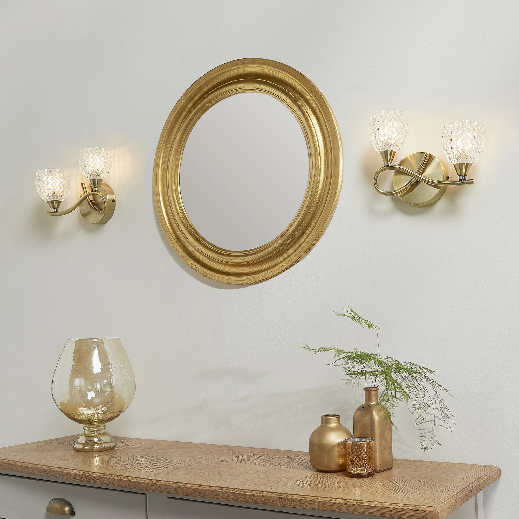 Endon Boyer 2 Light Left Wall Light - Antique Brass Plate & Clear Glass