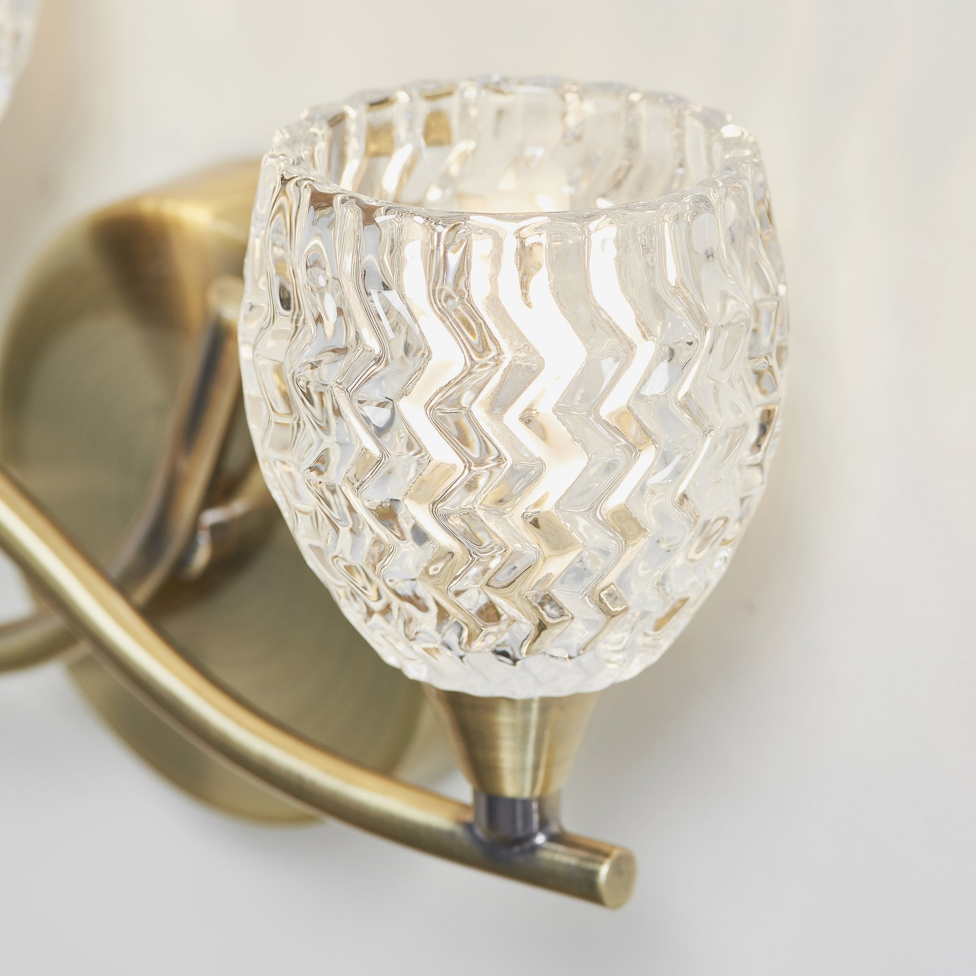 Endon Boyer 2 Light Left Wall Light - Antique Brass Plate & Clear Glass