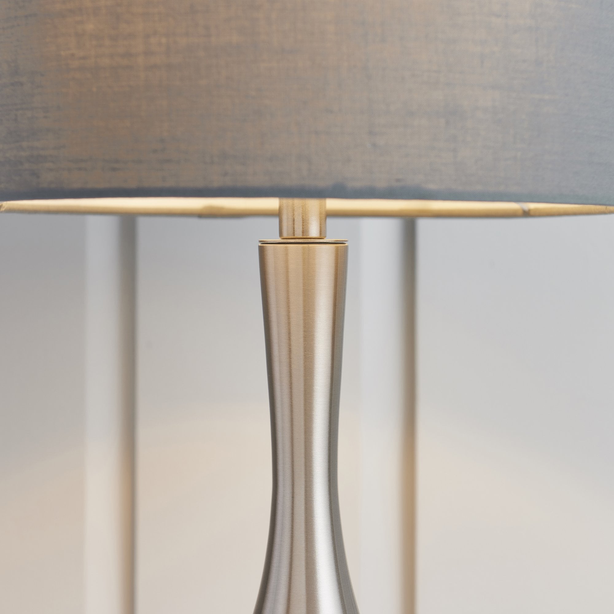 Endon Piccadilly Single Light Table Lamp - Satin Nickel Plate & Grey & Silver Fabric