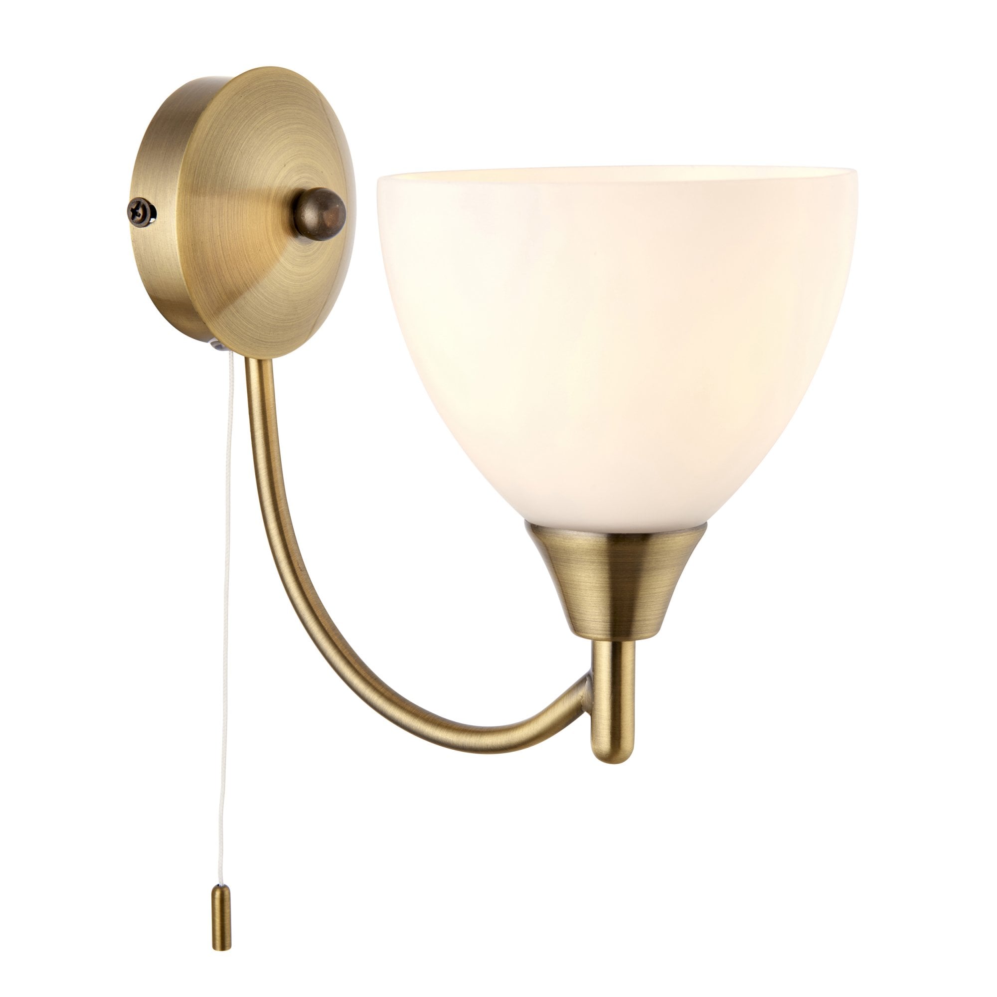 Endon Alton Single Light Wall Light - Antique Brass Plate & Matt Opal Glass