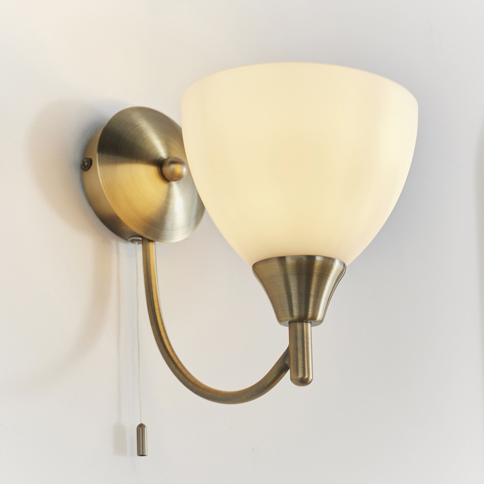 Endon Alton Single Light Wall Light - Antique Brass Plate & Matt Opal Glass