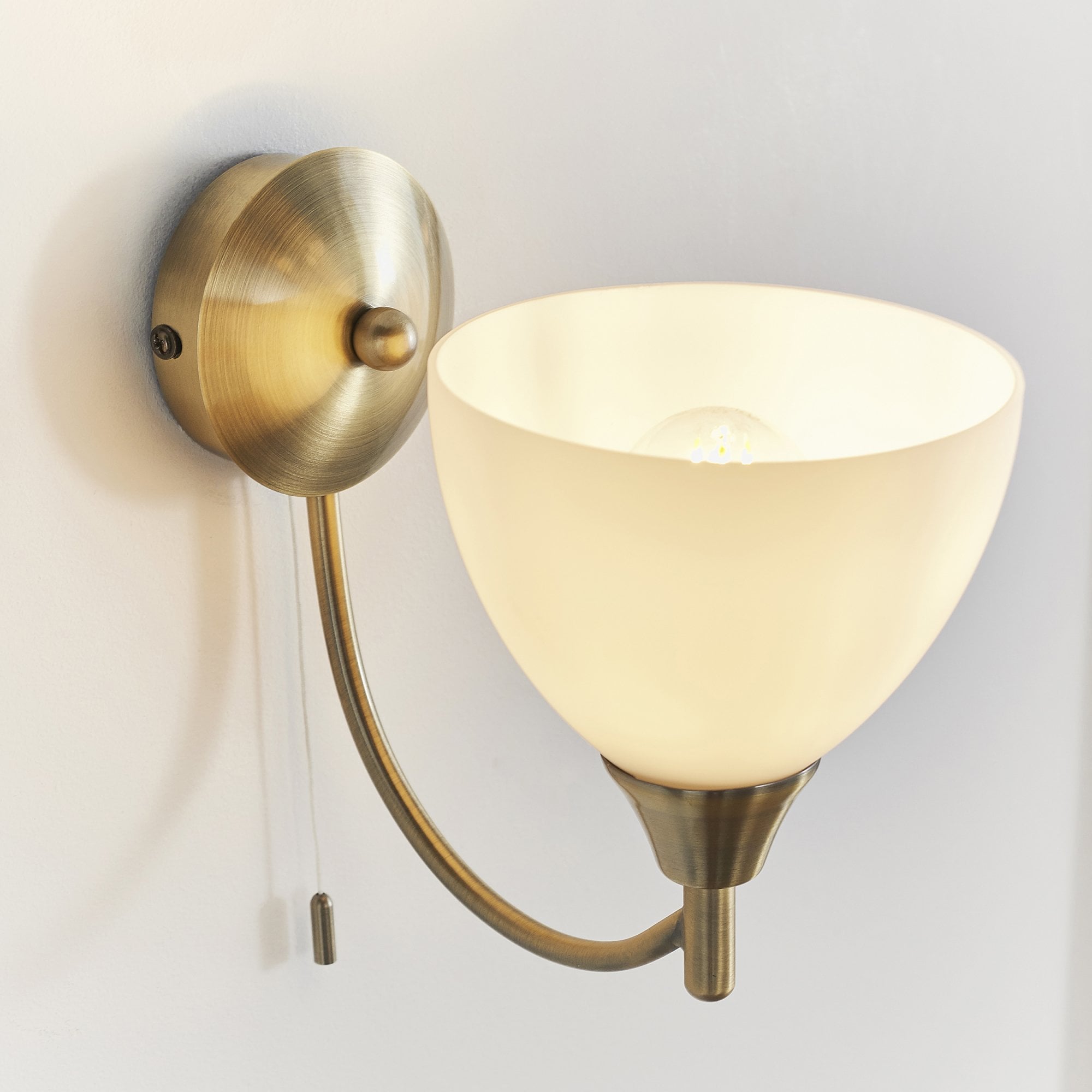 Endon Alton Single Light Wall Light - Antique Brass Plate & Matt Opal Glass