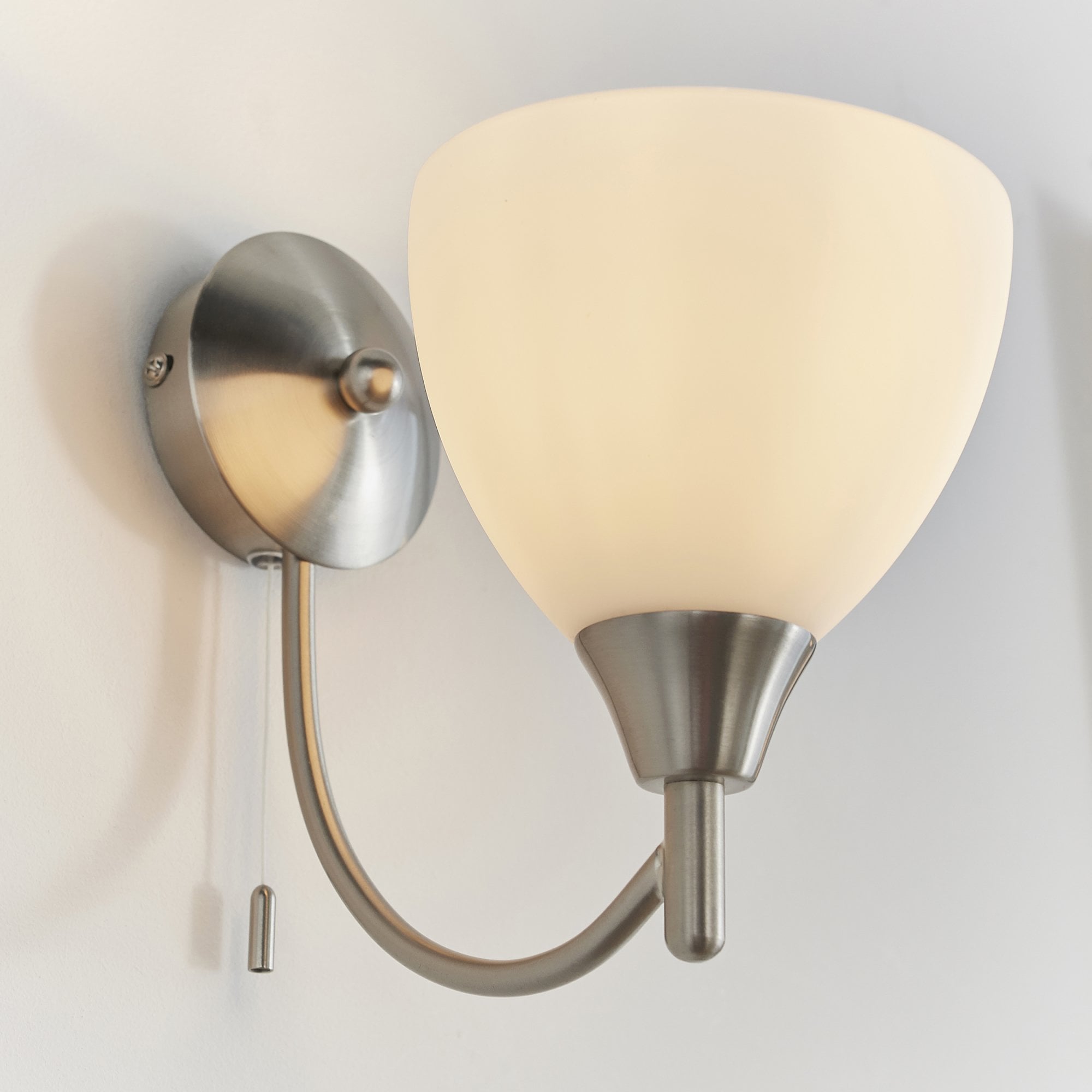 Endon Alton Single Light Wall Light - Satin Chrome Plate & Matt Opal Glass