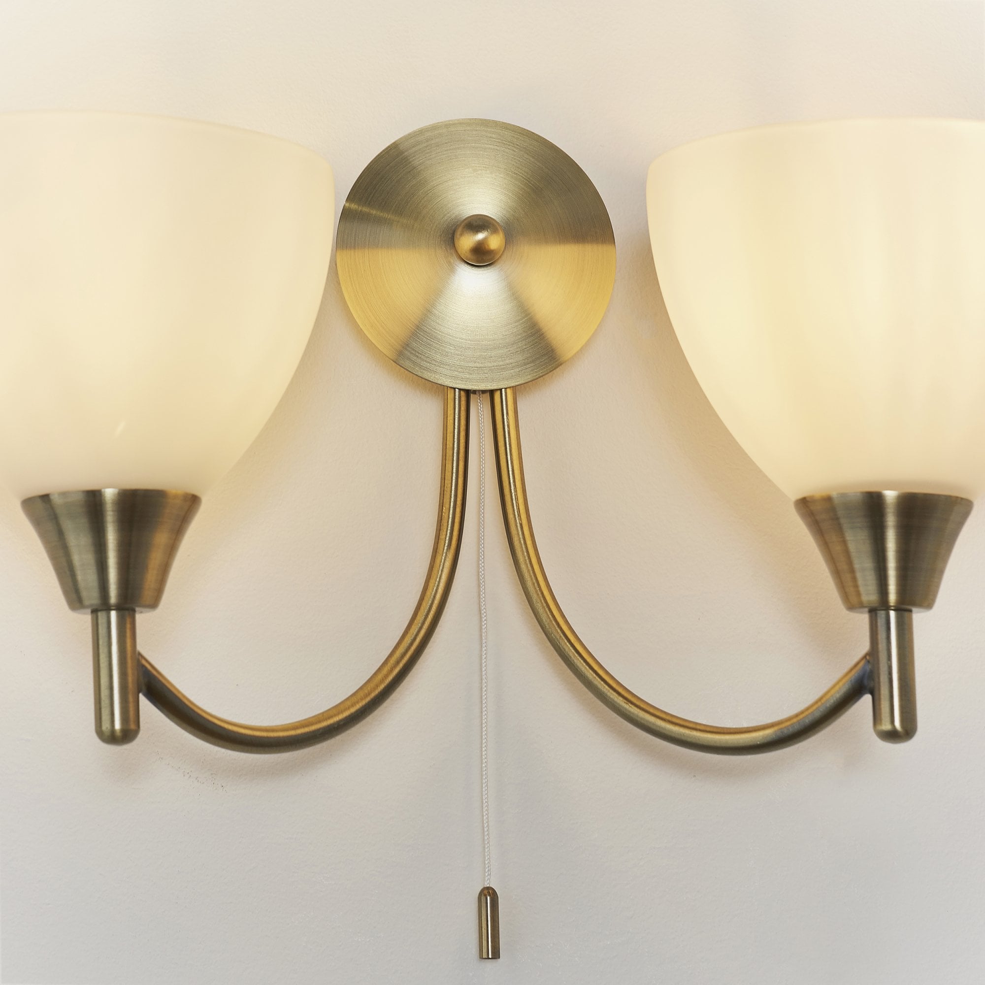 Endon Alton 2 Light Wall Light - Antique Brass Plate & Matt Opal Glass