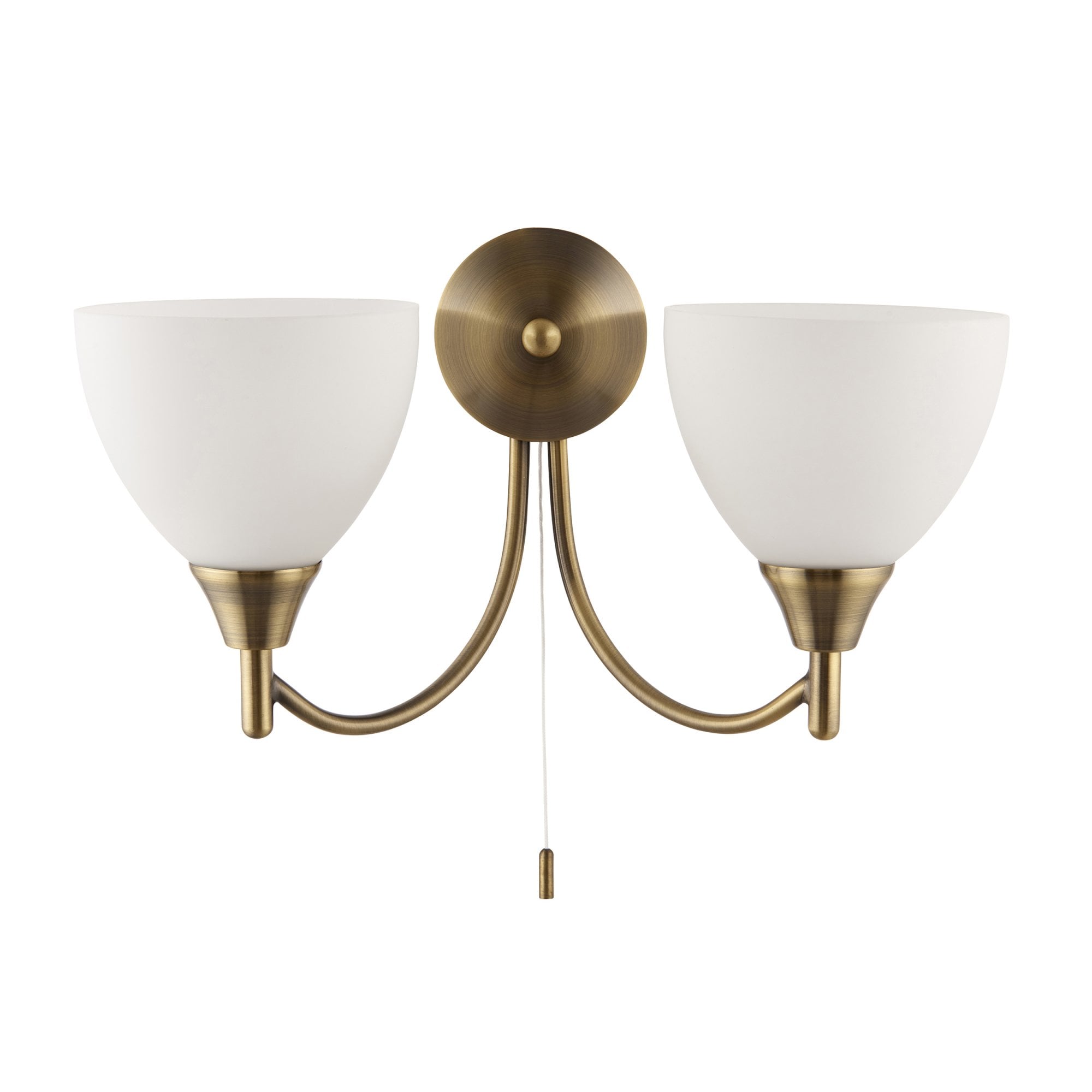 Endon Alton 2 Light Wall Light - Antique Brass Plate & Matt Opal Glass