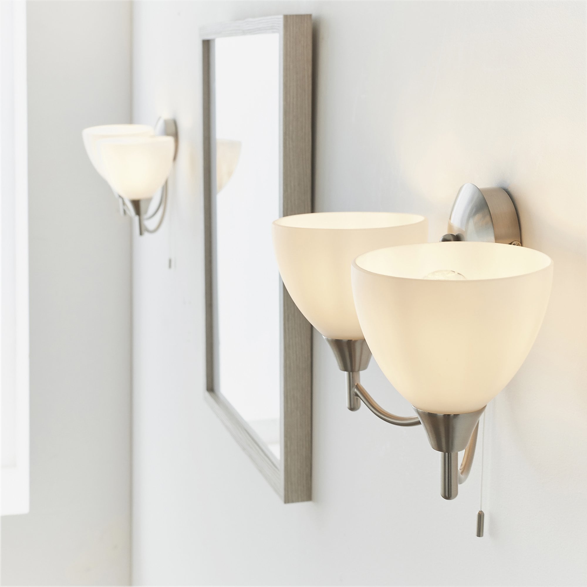 Endon Alton 2 Light Wall Light - Satin Chrome Plate & Matt Opal Glass