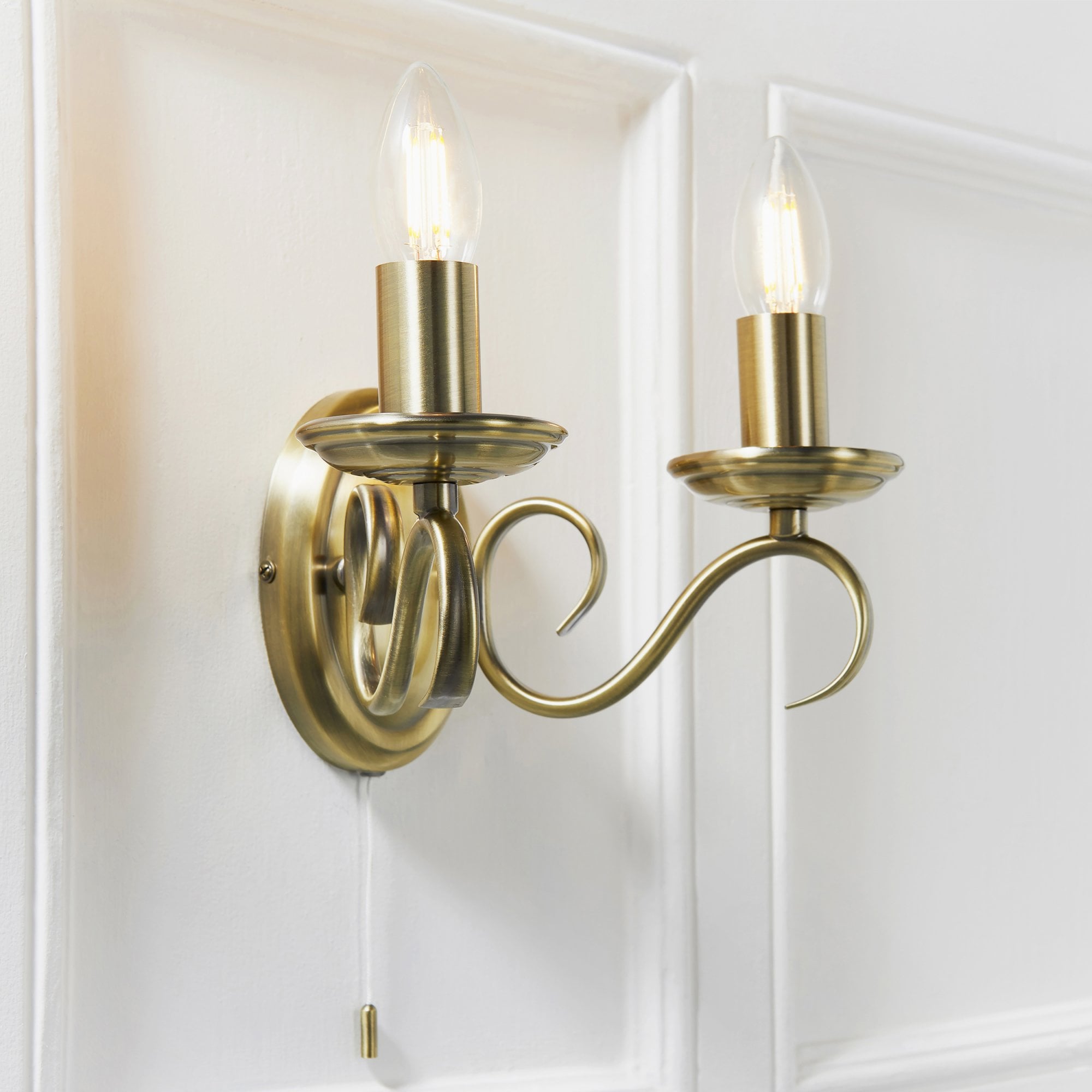 Endon Bernice 2 Light Wall Light - Antique Brass Plate
