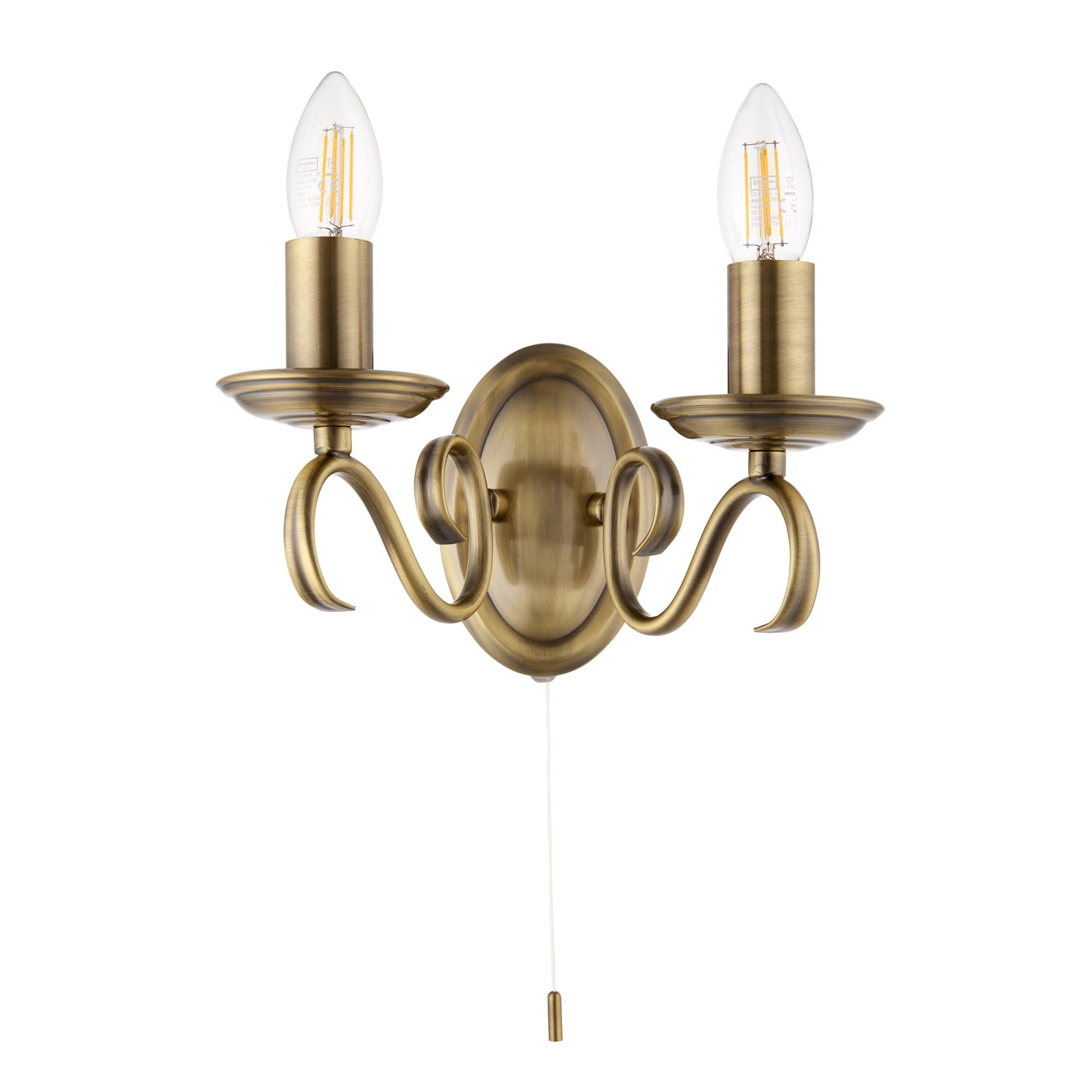 Endon Bernice 2 Light Wall Light - Antique Brass Plate