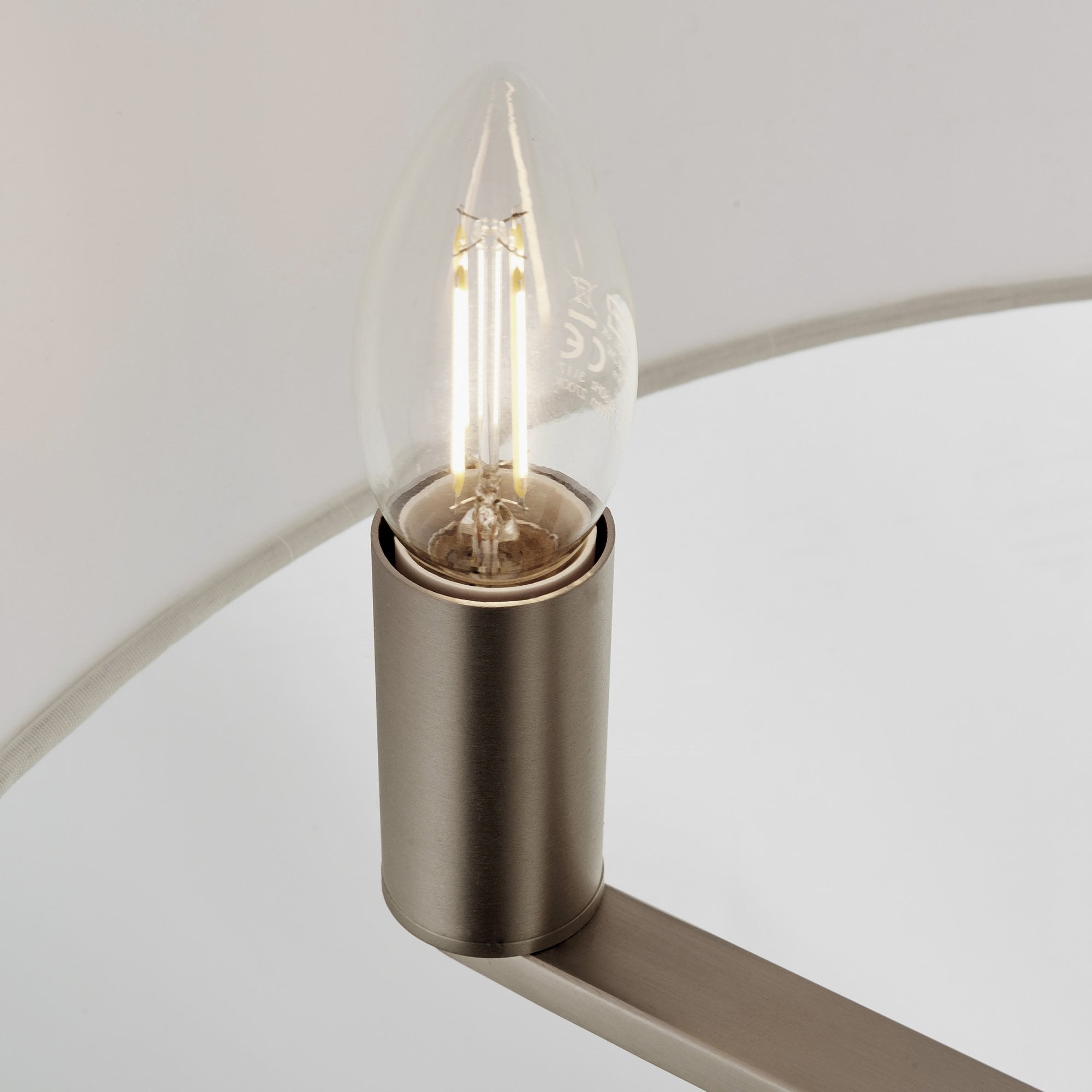 Endon Daley 3 Light Pendant - Matt Nickel & Vintage White Faux Silk