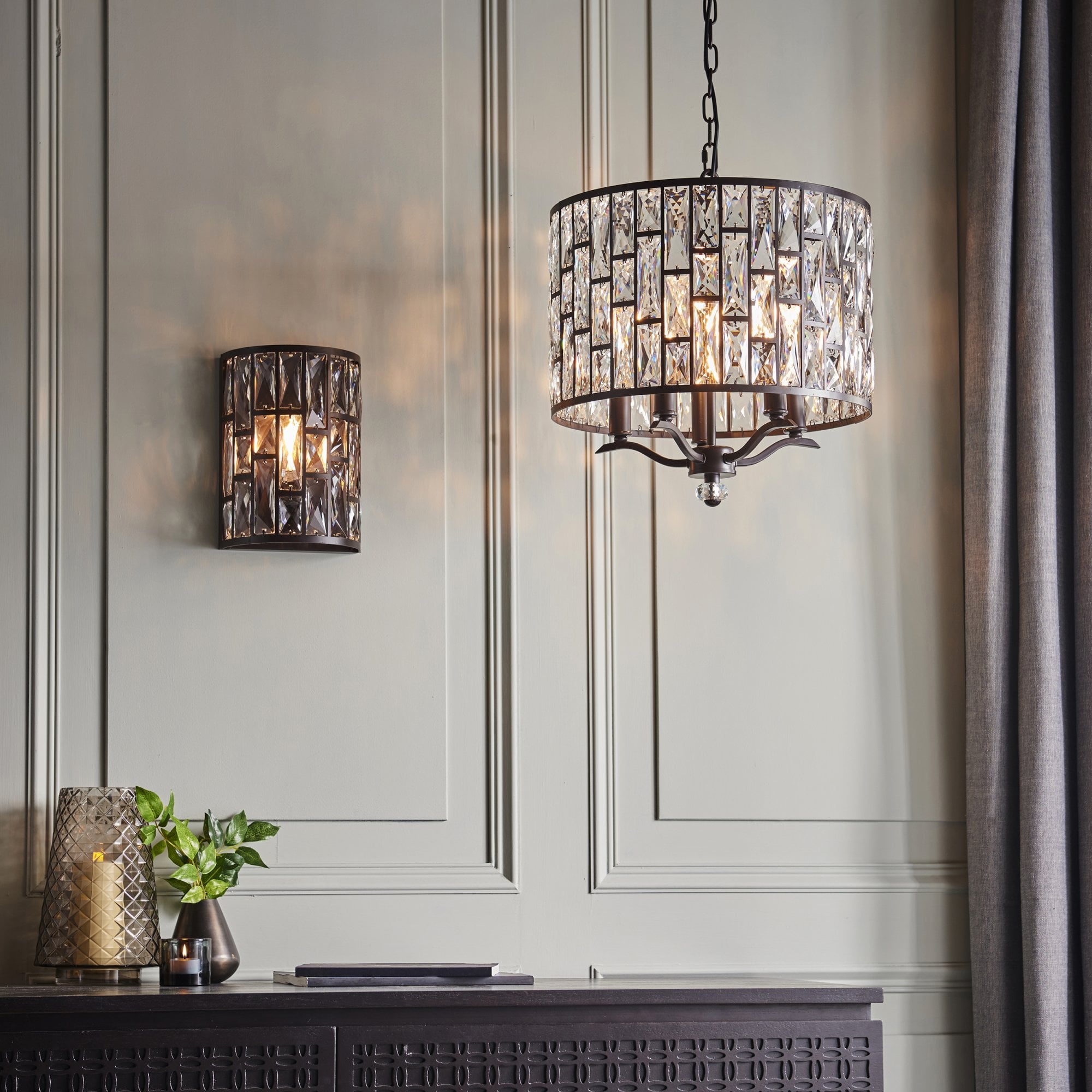 Endon Belle 5 Light Pendant - Dark Bronze & Clear Crystal Glass