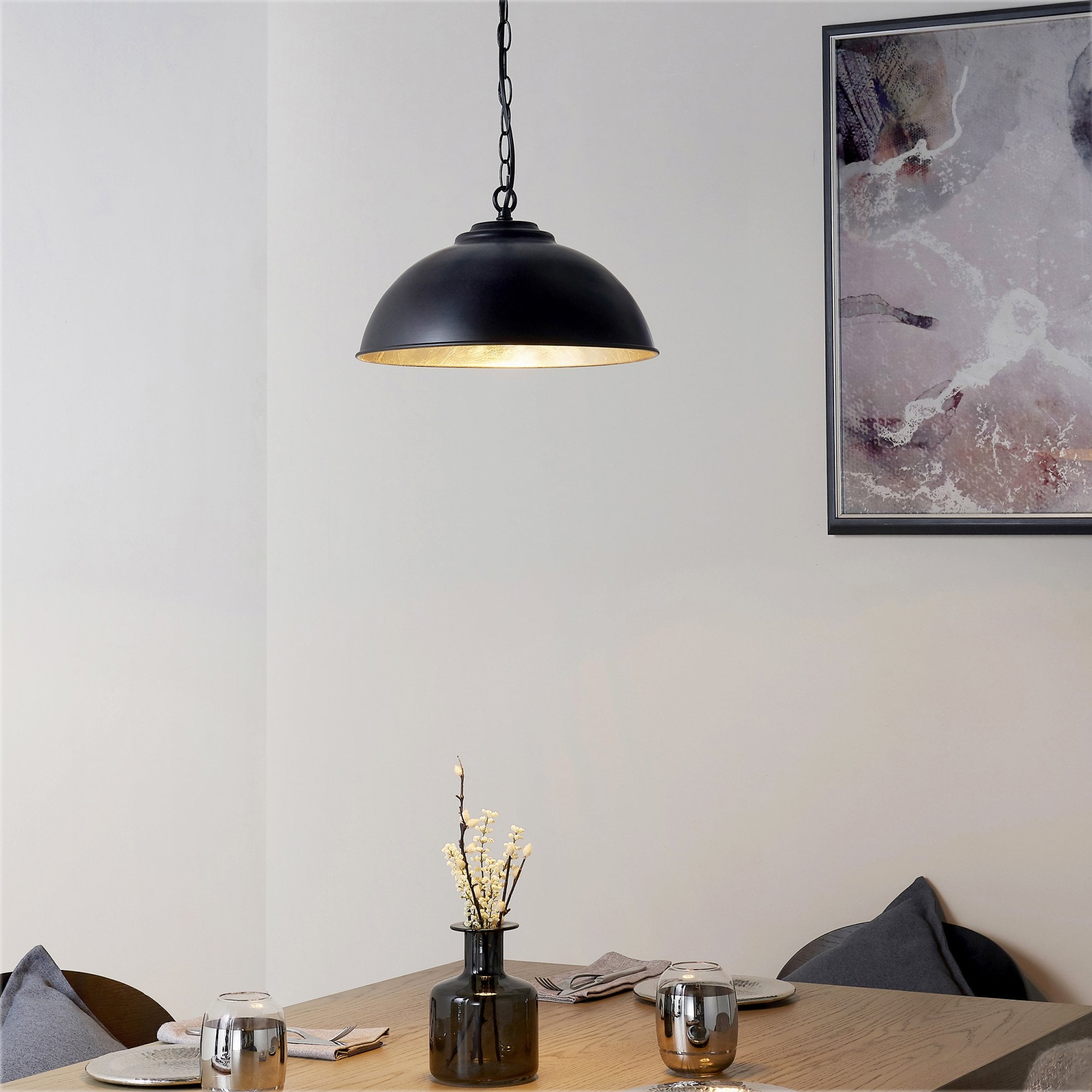 Endon Colman Single Light Pendant - Matt Black & Gold Leaf