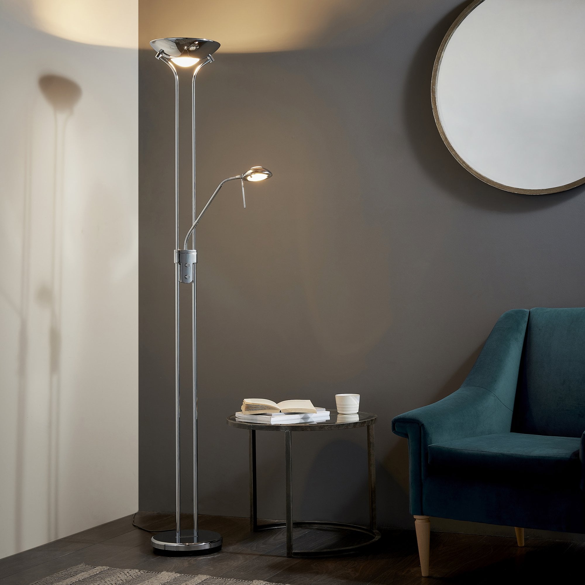 Endon Rome Single Light Floor Lamp  - Chrome Plate & Opal Glass