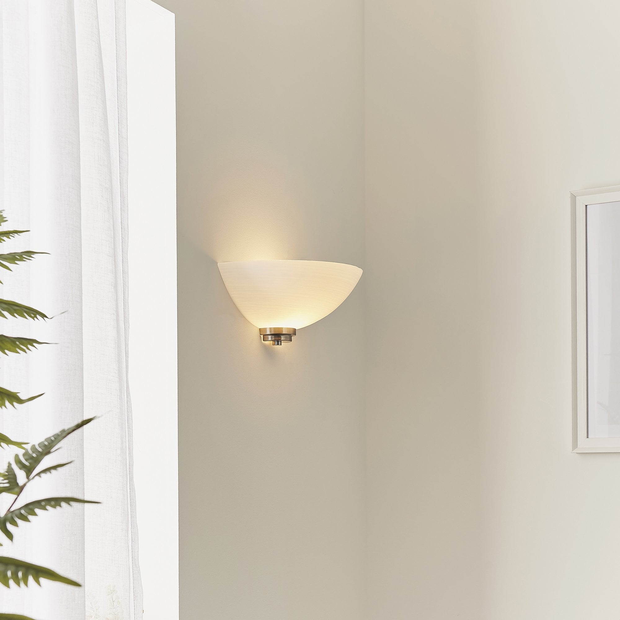 Endon Welles Single Light Wall Light - Satin Chrome Plate & White Glass