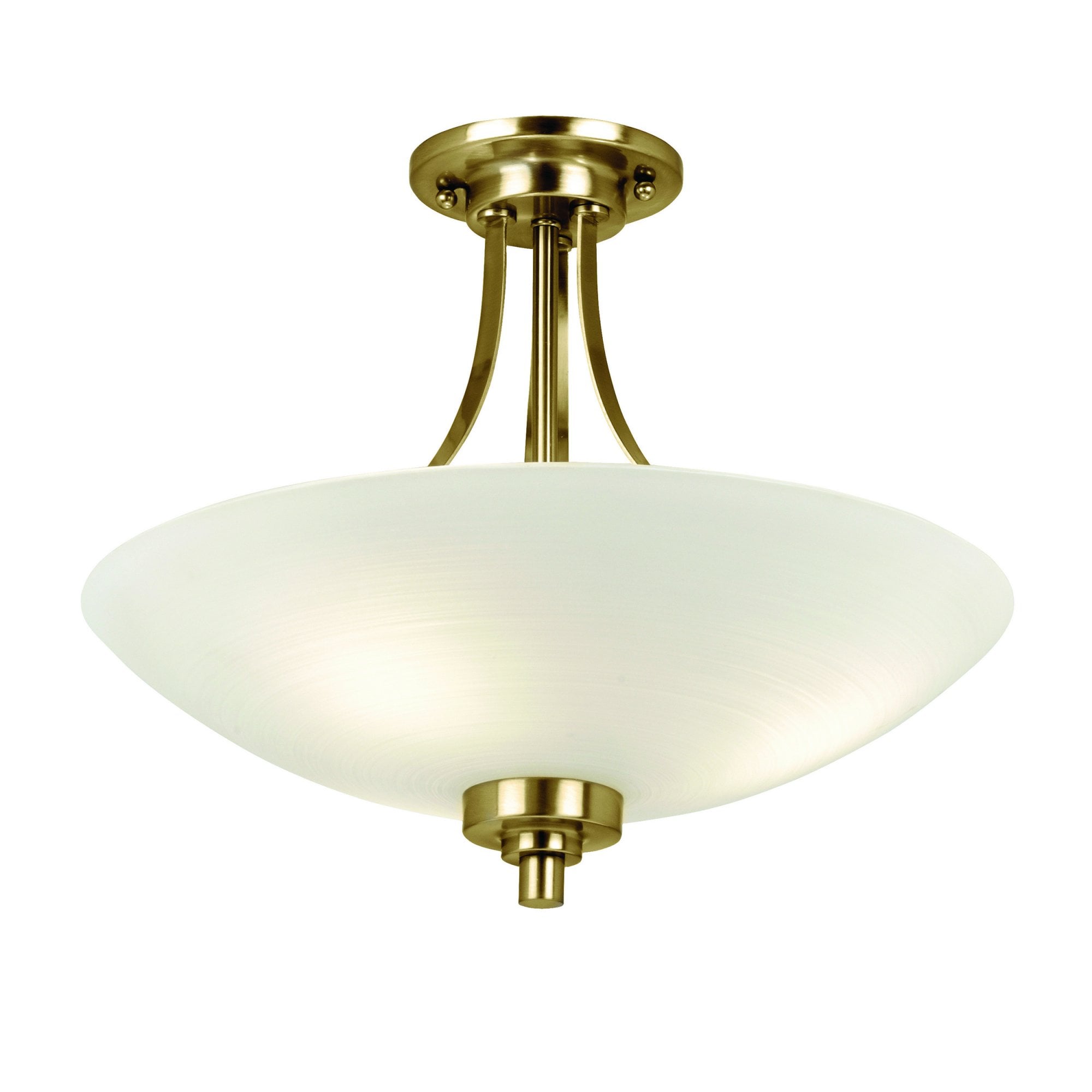 Endon Welles 3 Light Semi Flush Fitting - White Painted Lined Glass & Antique Brass