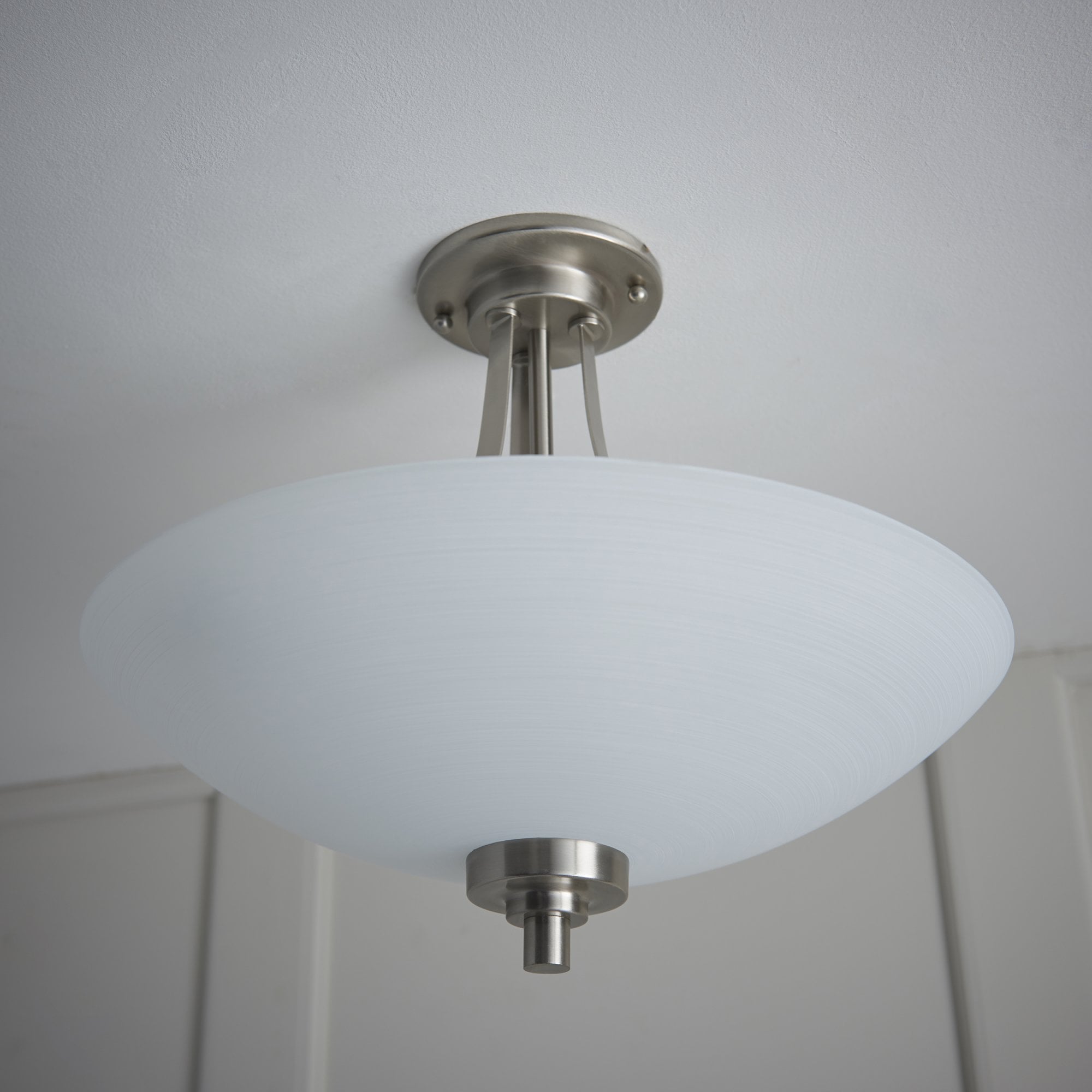 Endon Welles 3 Light Flush Fitting - Satin Chrome Plate & White Glass
