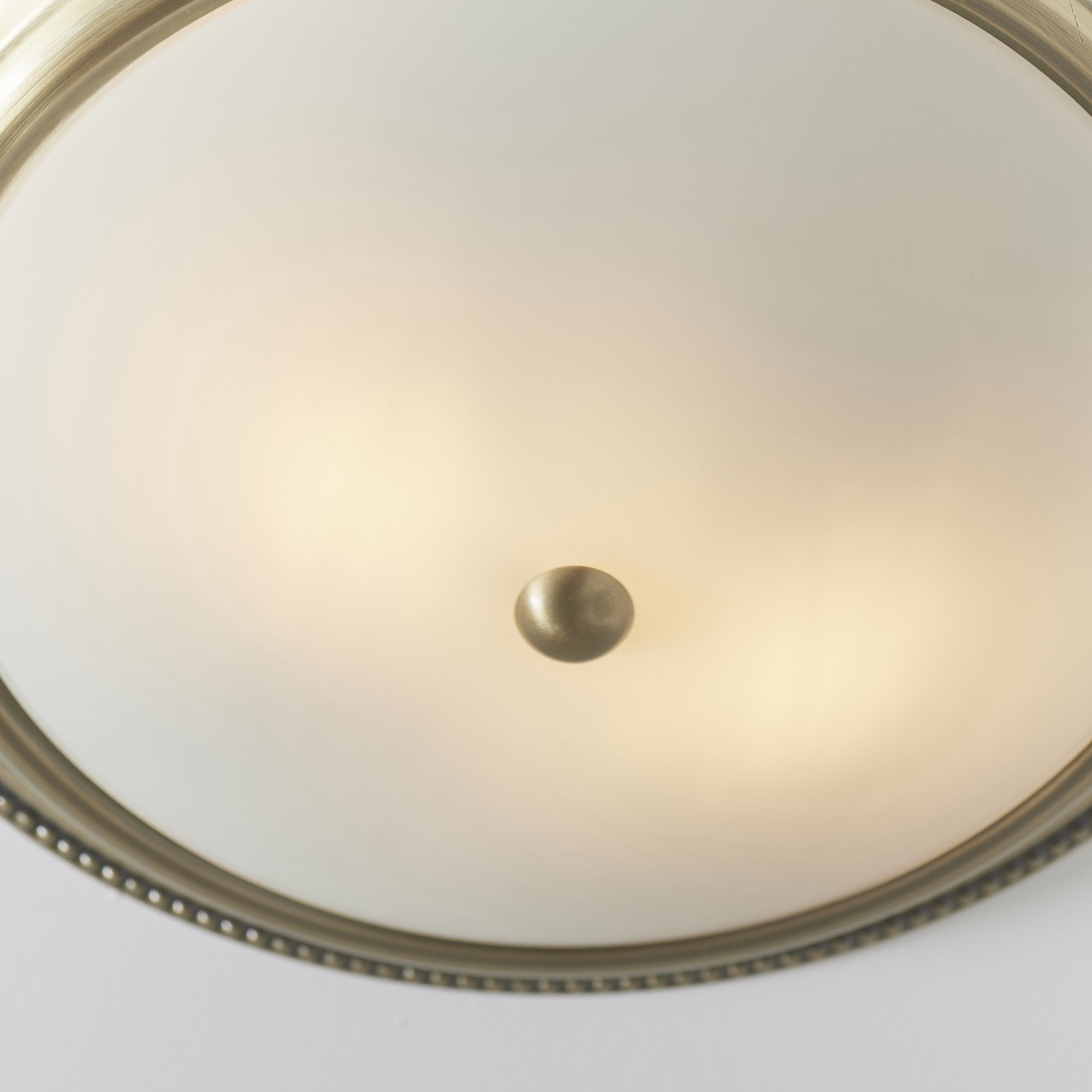 Endon Atlas 2 Light Flush Fitting - Antique Brass Plate & Frosted Glass