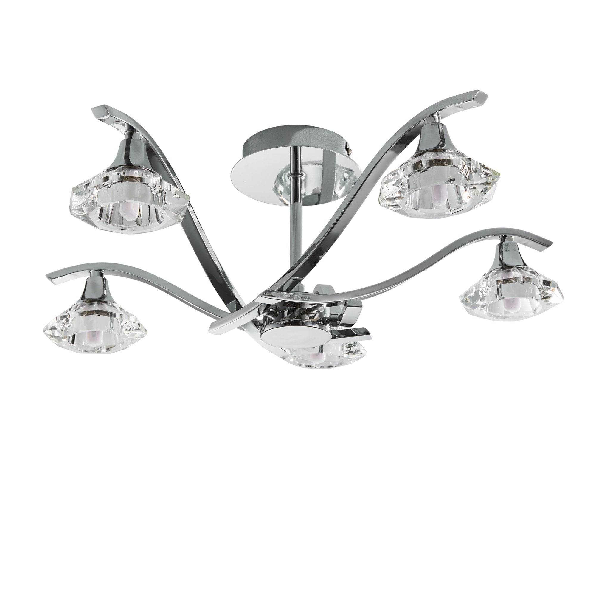 Endon Langella 5 Light Semi Flush Fitting - Chrome Plate & Clear Crystal