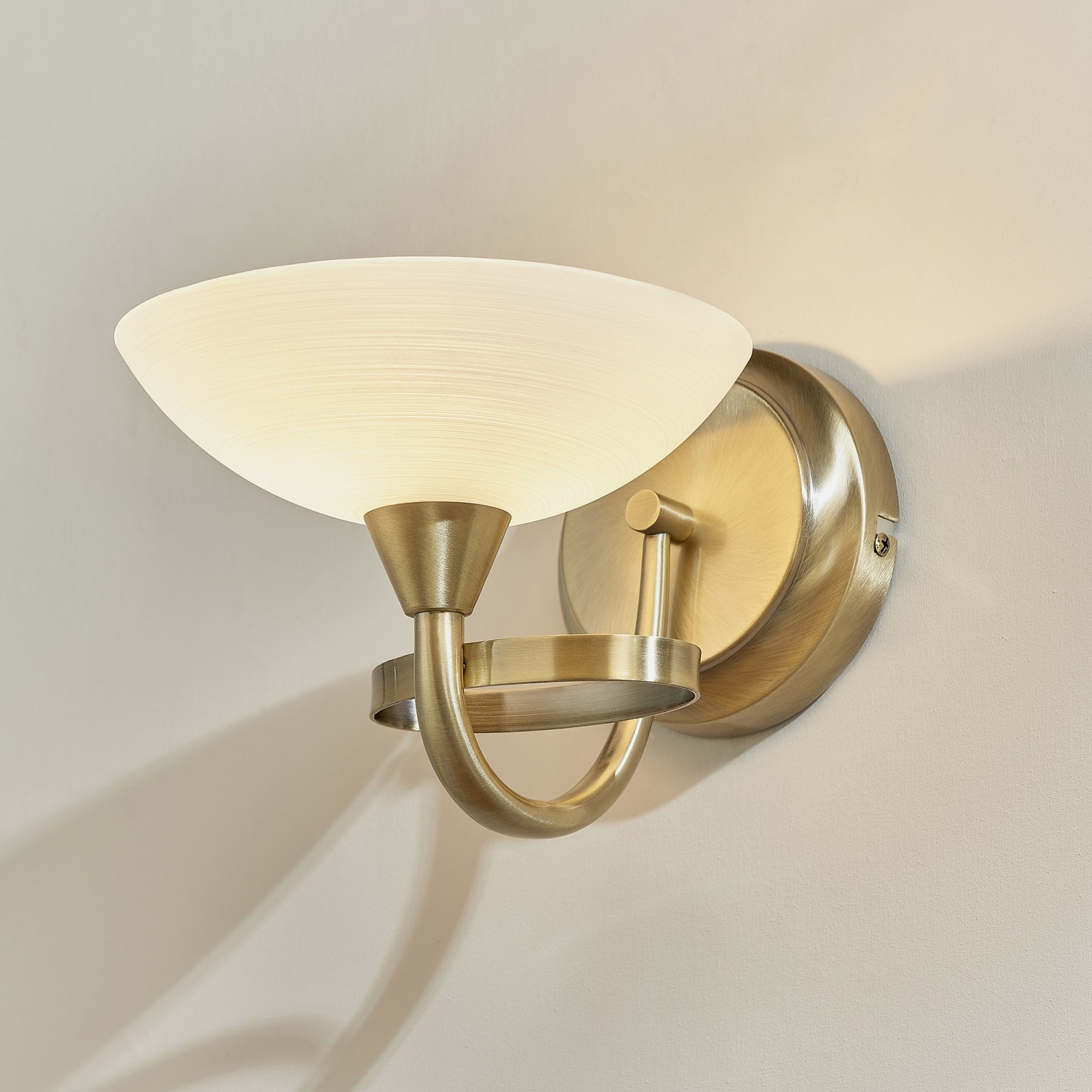 Endon Cagney Single Light Wall Light - Antique Brass Plate & White Glass