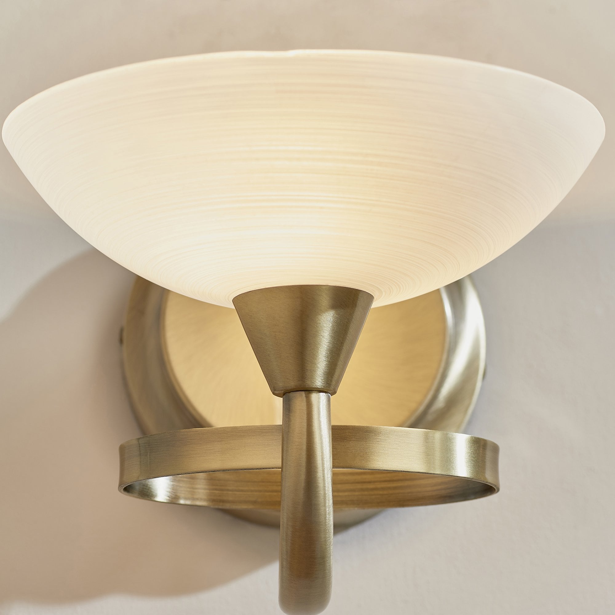 Endon Cagney Single Light Wall Light - Antique Brass Plate & White Glass