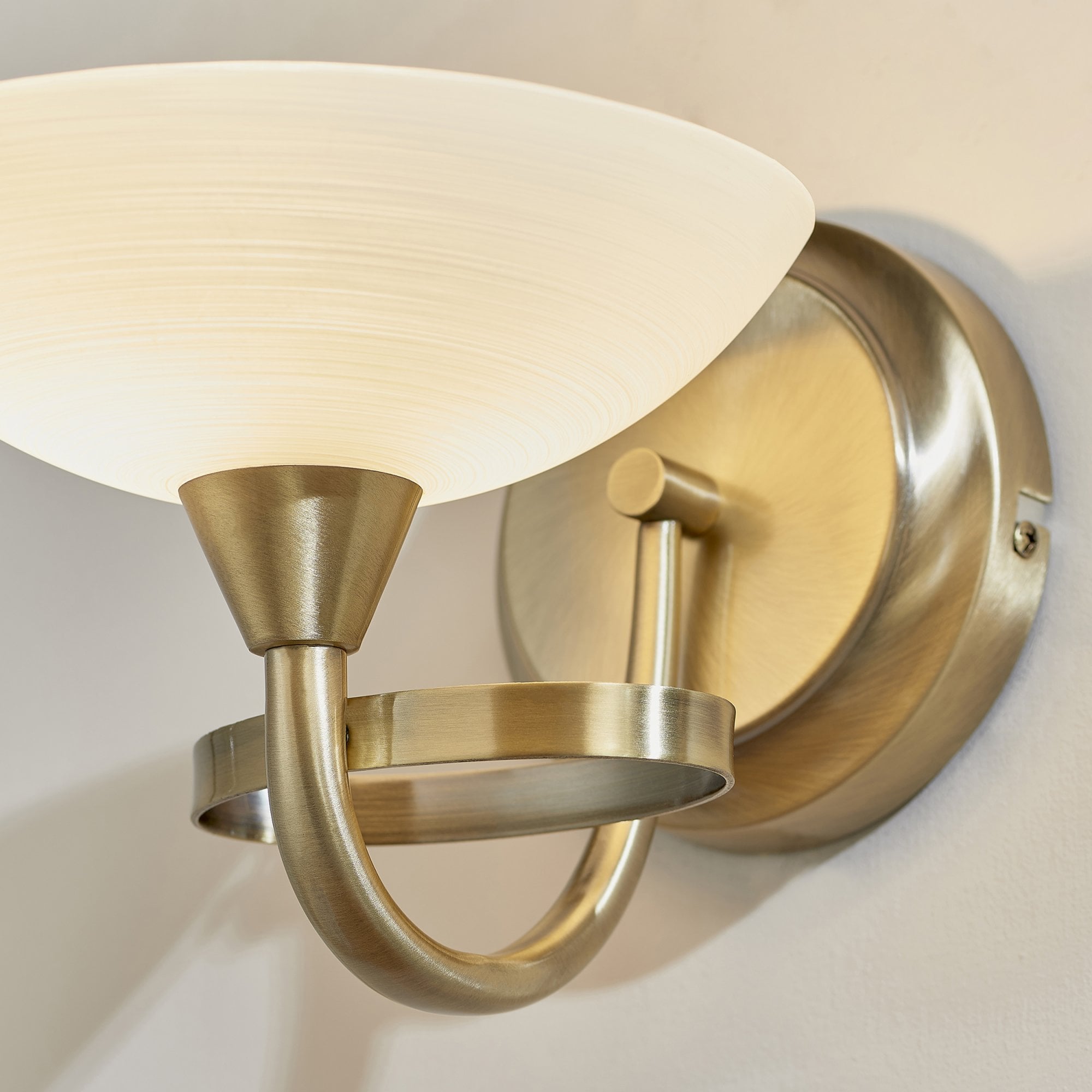 Endon Cagney Single Light Wall Light - Antique Brass Plate & White Glass