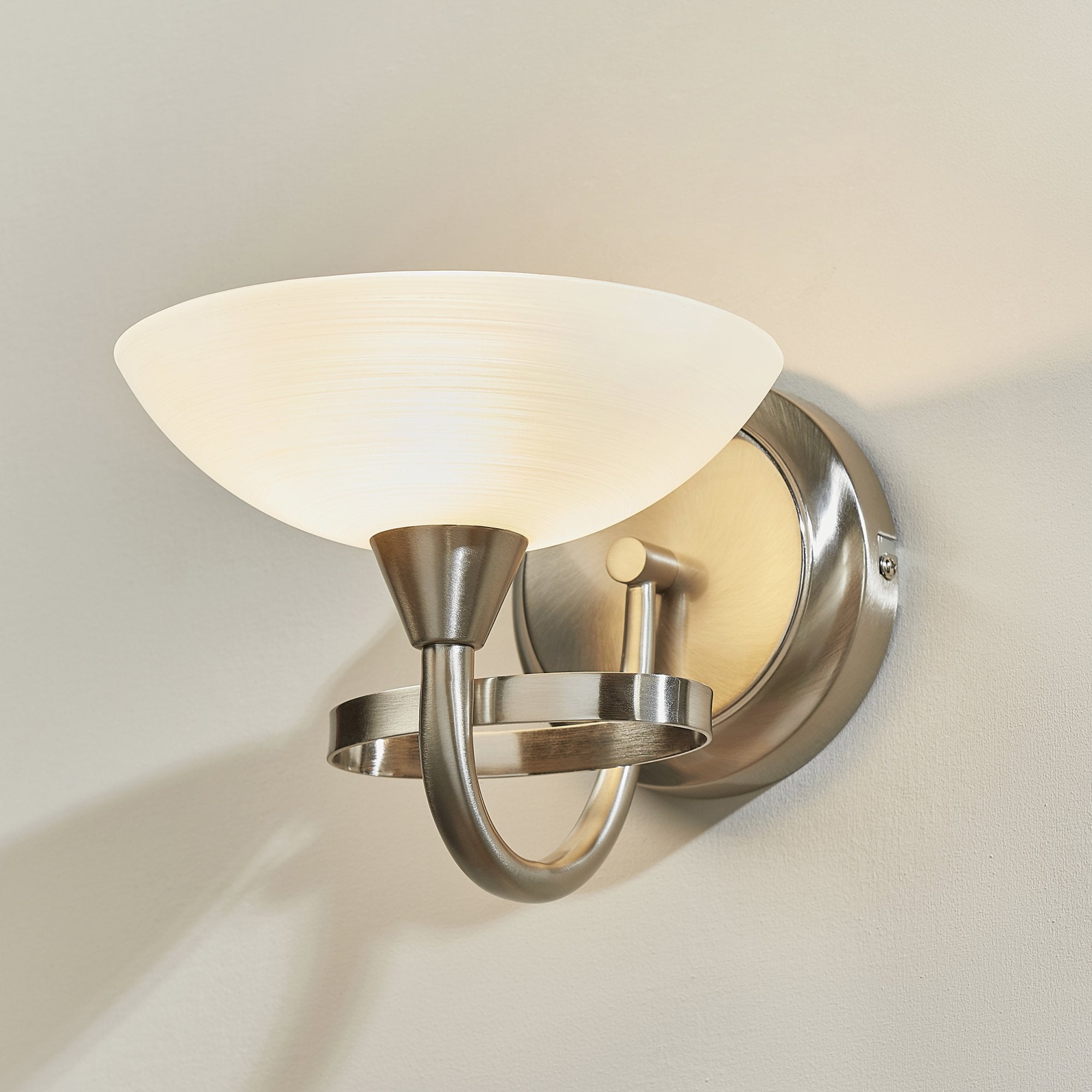Endon Cagney Single Light Wall Light - Satin Chrome Plate & White Glass