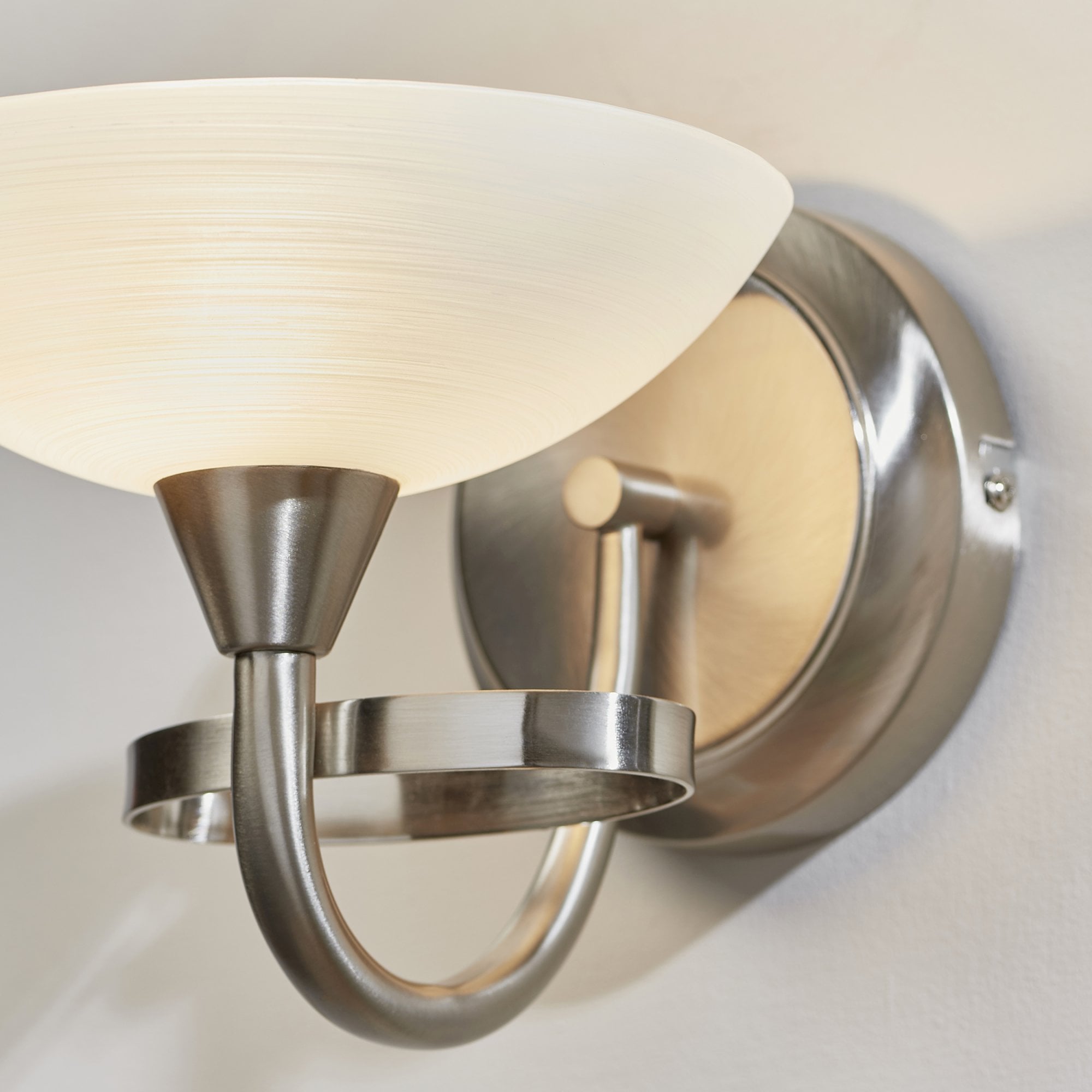Endon Cagney Single Light Wall Light - Satin Chrome Plate & White Glass